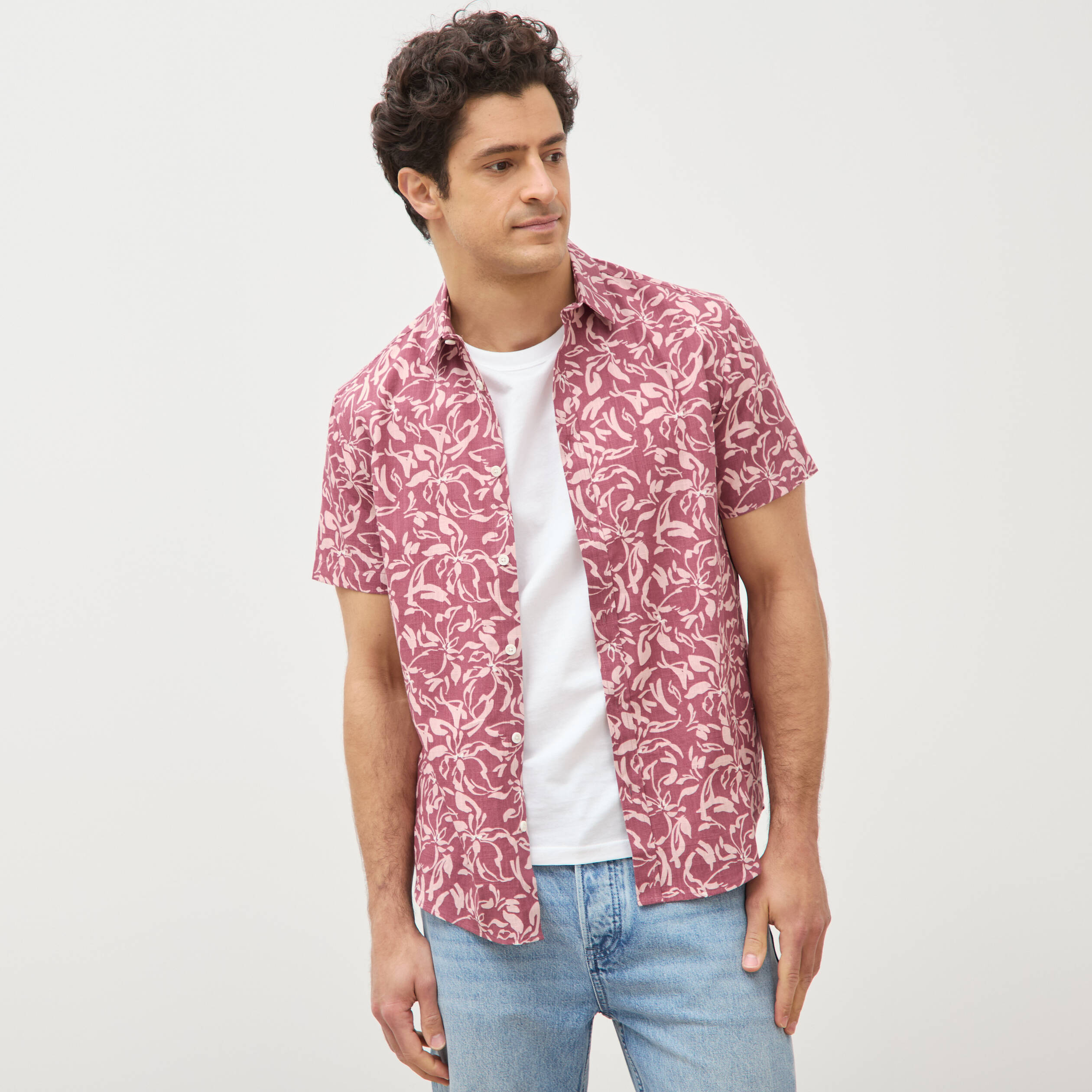 Chemise manches courtes vieux rose homme