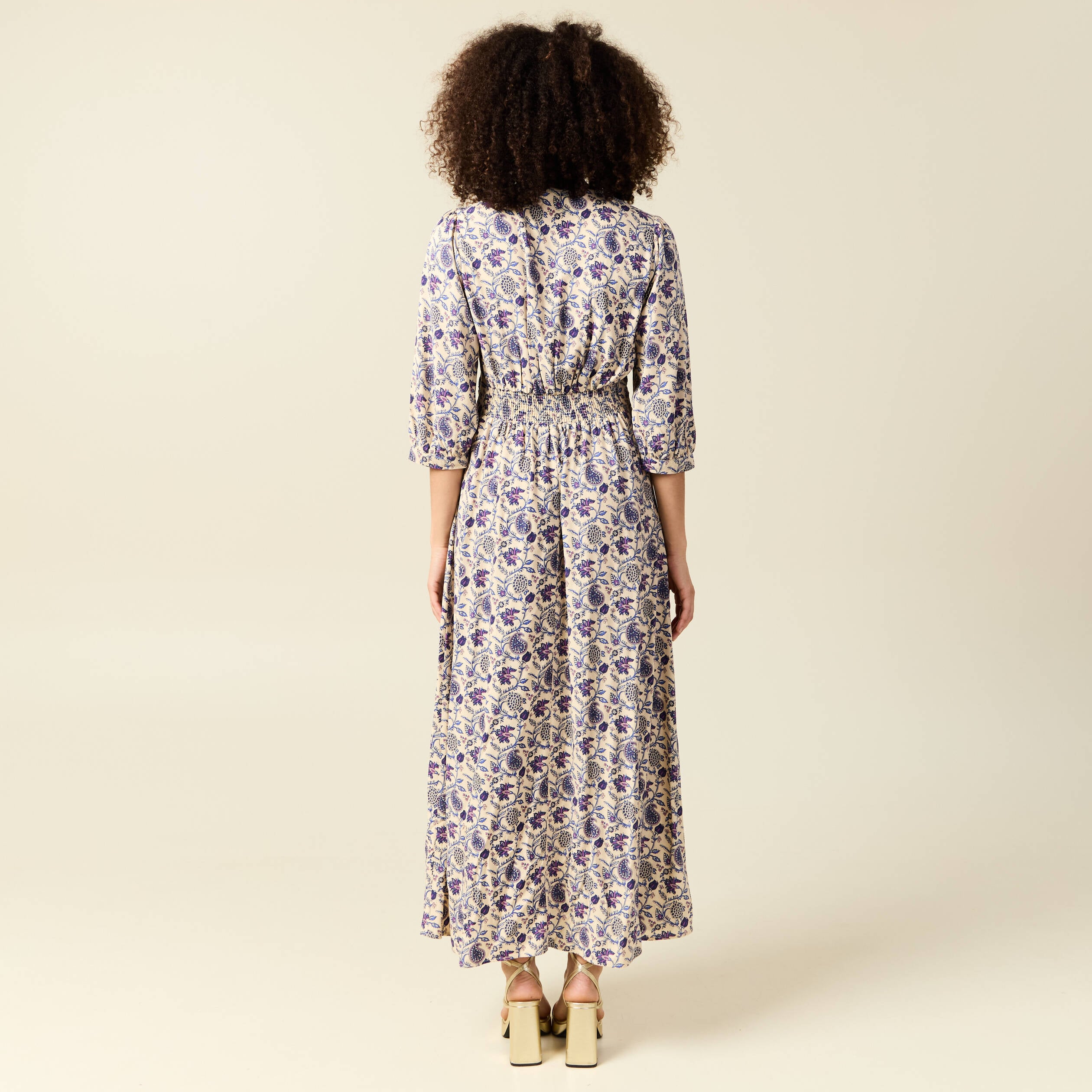 Robe col V manches longues bleu femme