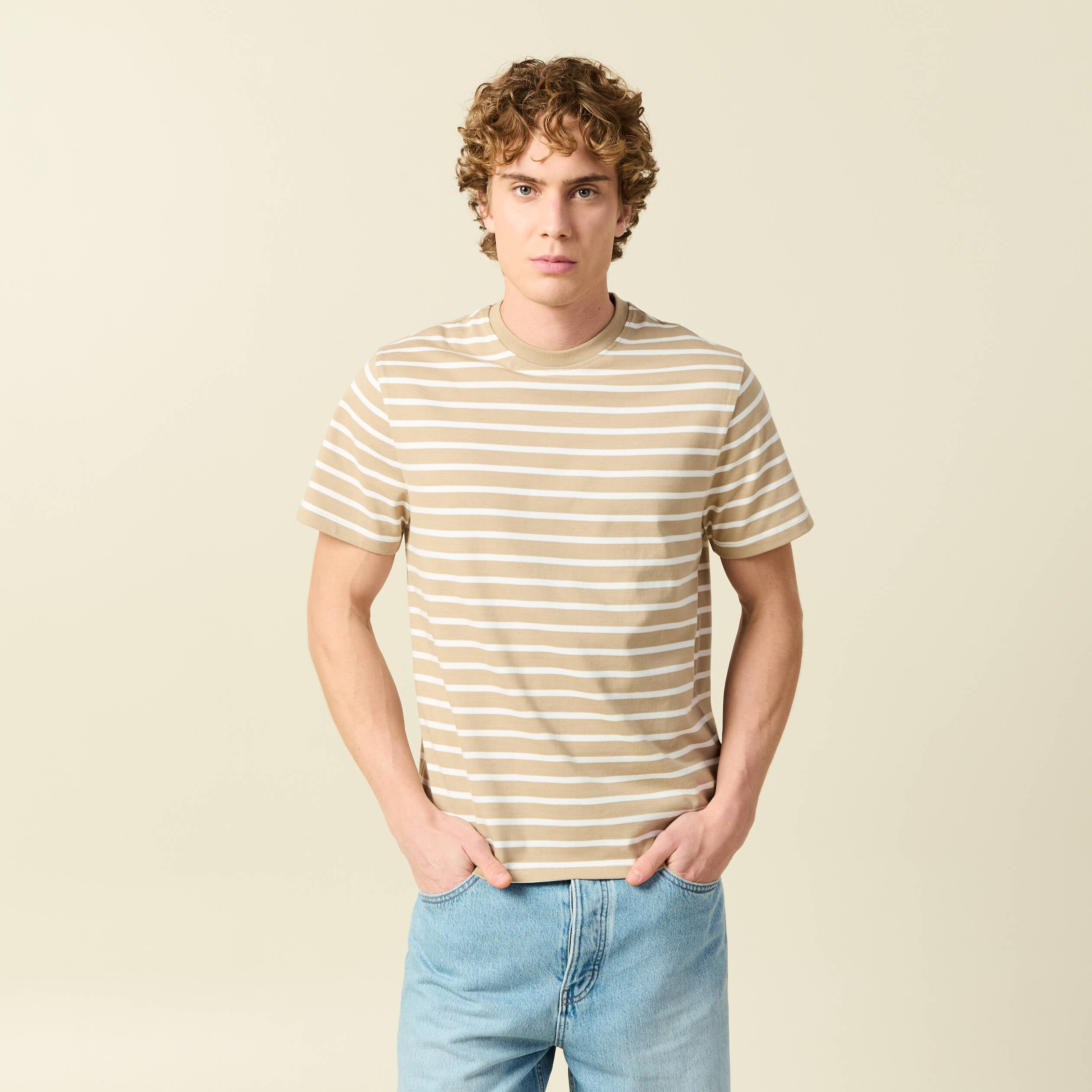 T-shirt en coton manches courtes beige homme