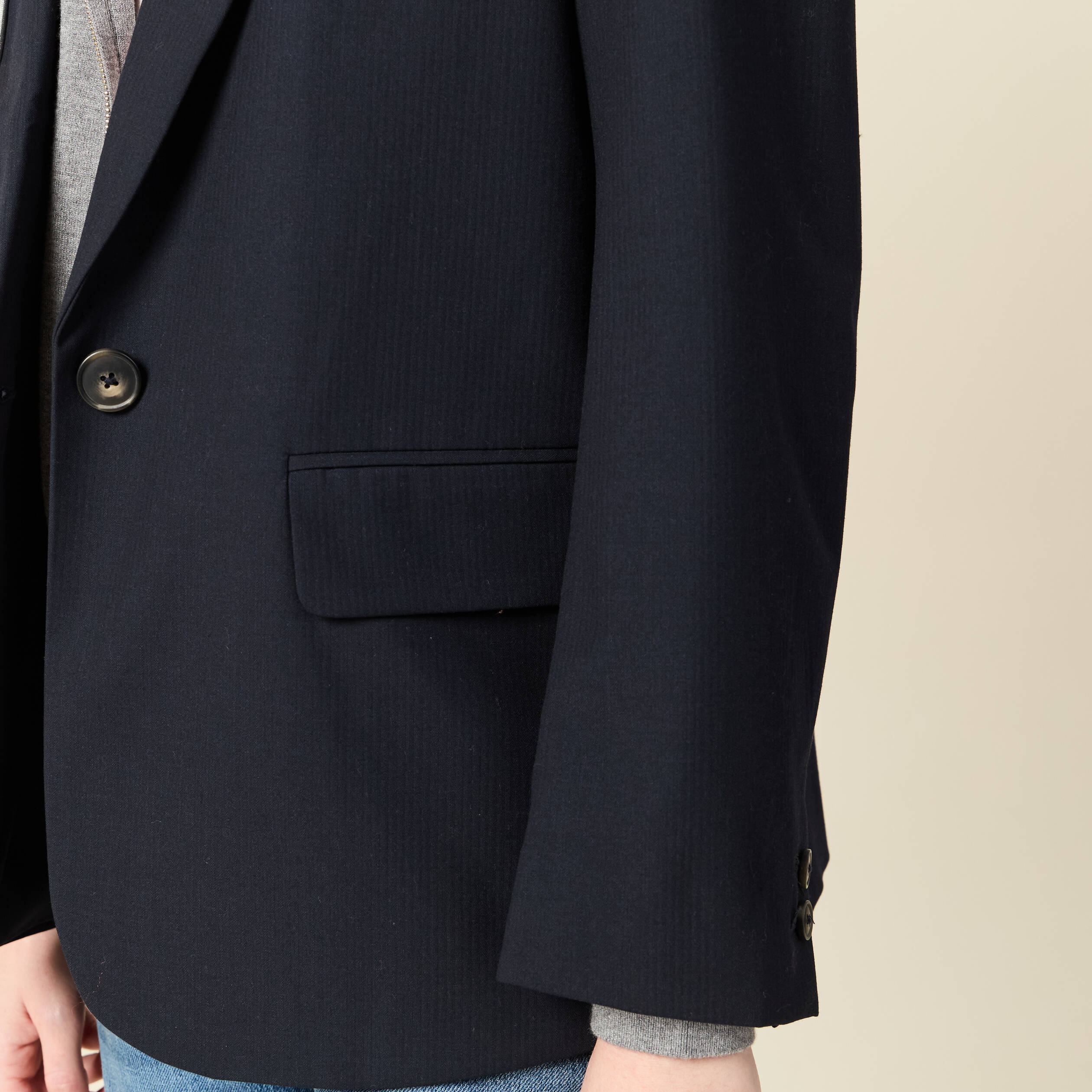Blazer manches longues col tailleur bleu marine femme