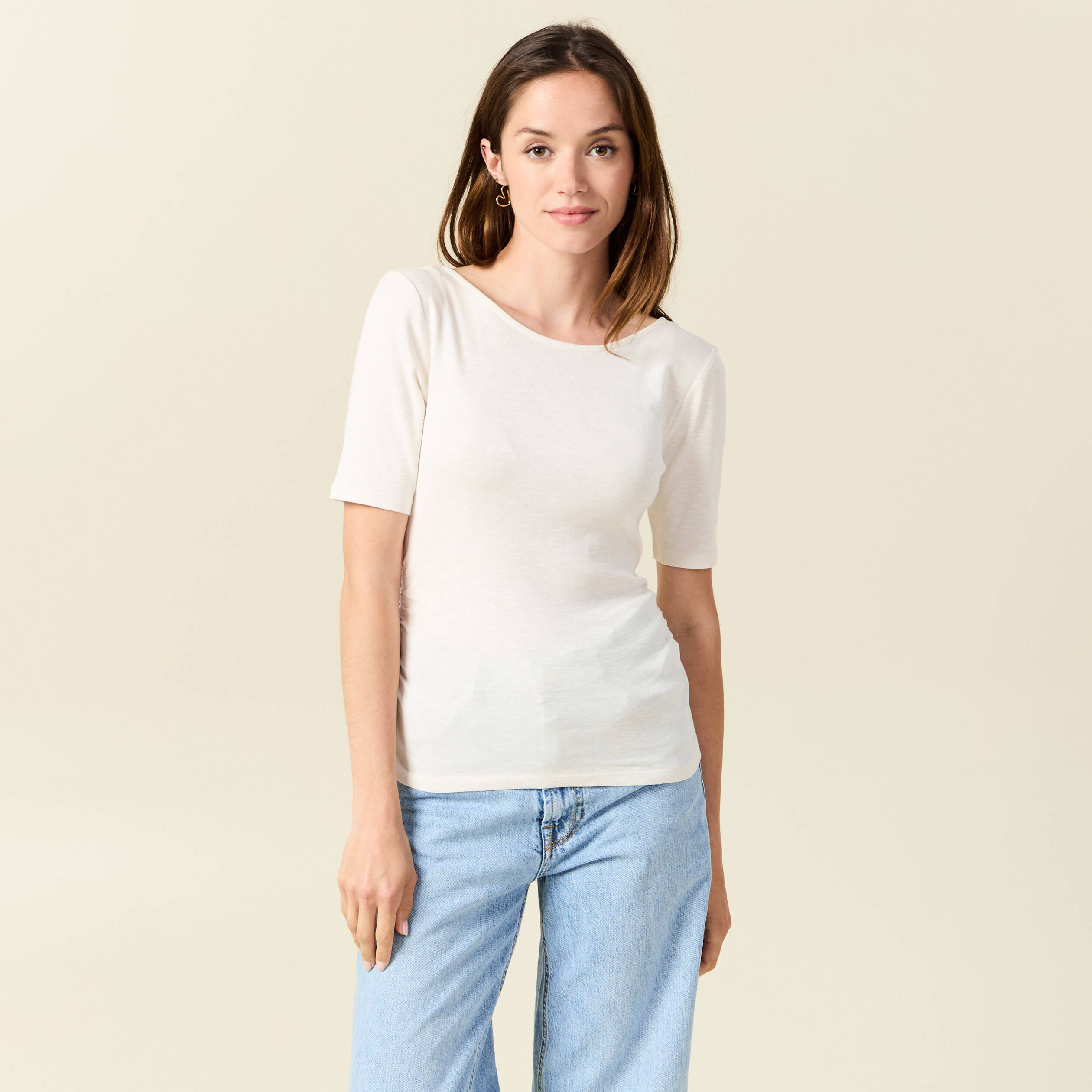 t shirt manches courtes ecru femme T-shirt manches courtes ecru femme