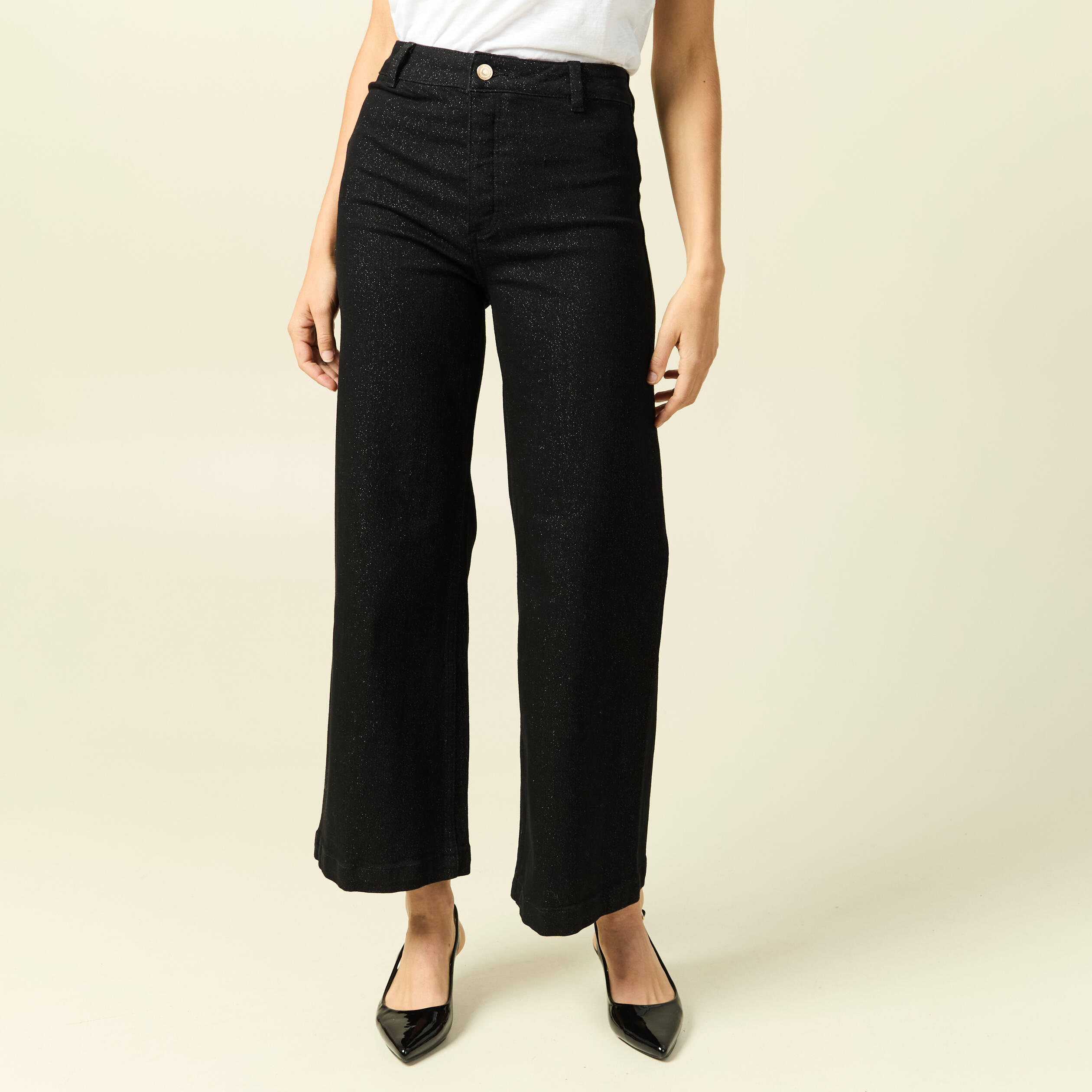 Jeans large taille haute denim noir femme