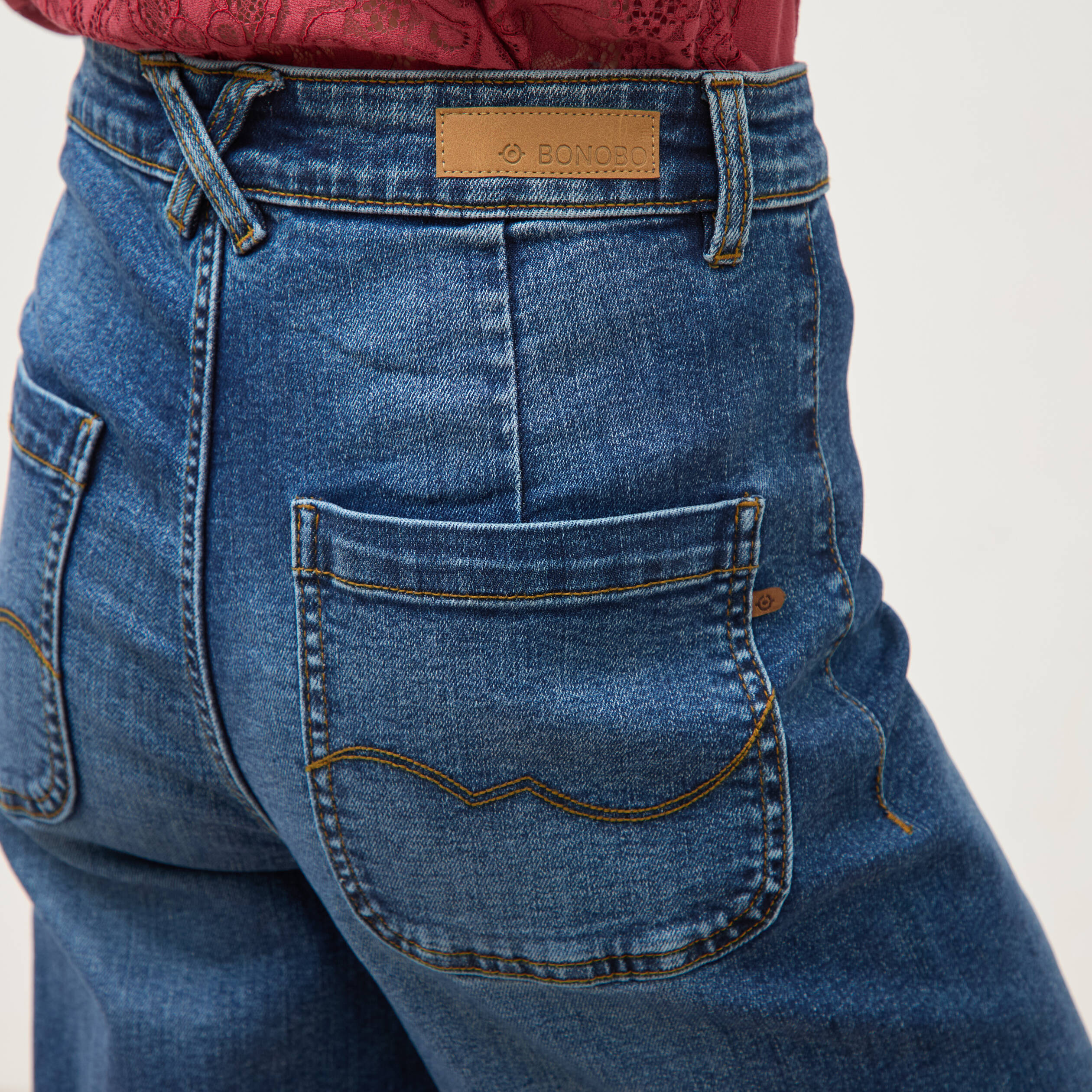 Jeans large taille haute denim stone femme