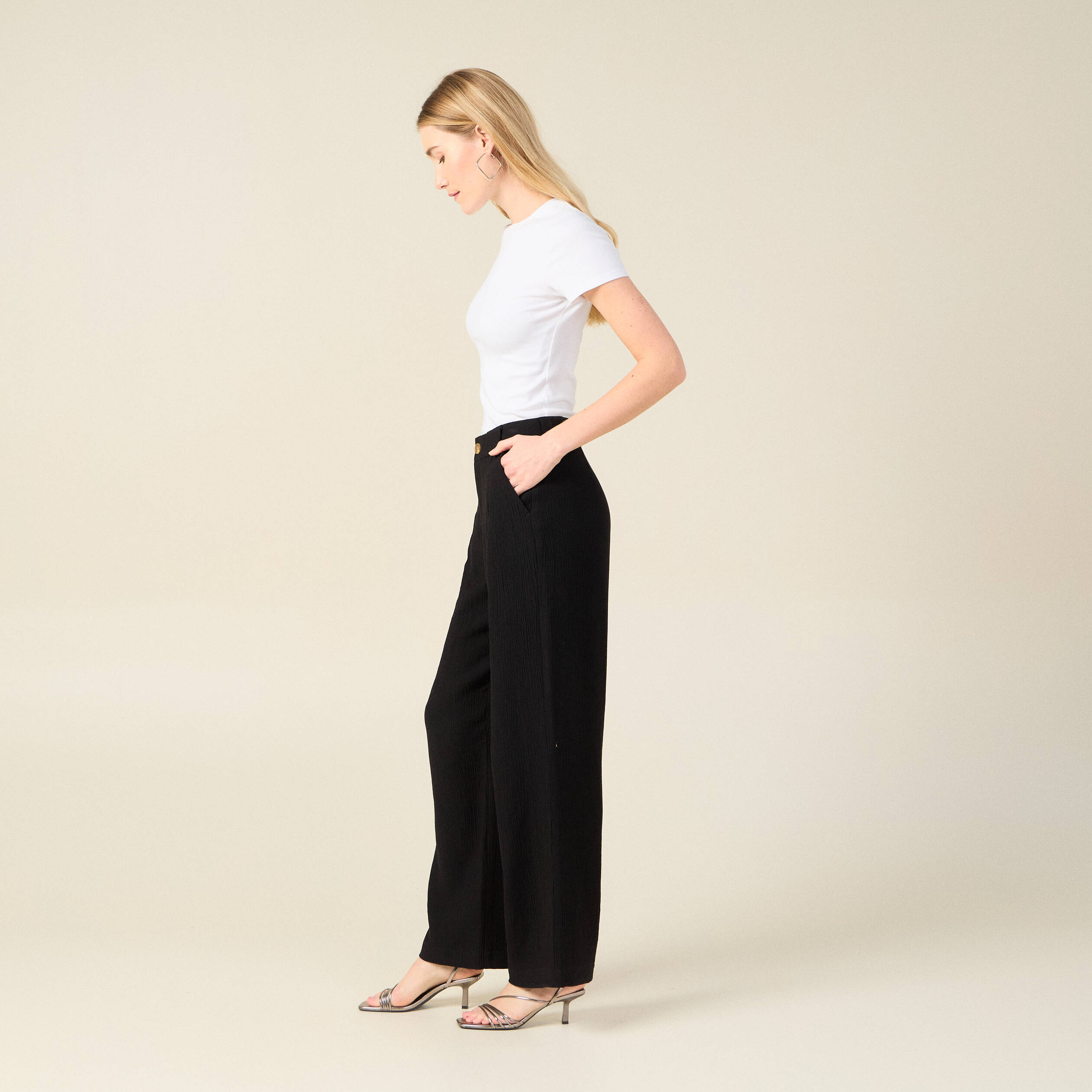Pantalon large fluide noir femme