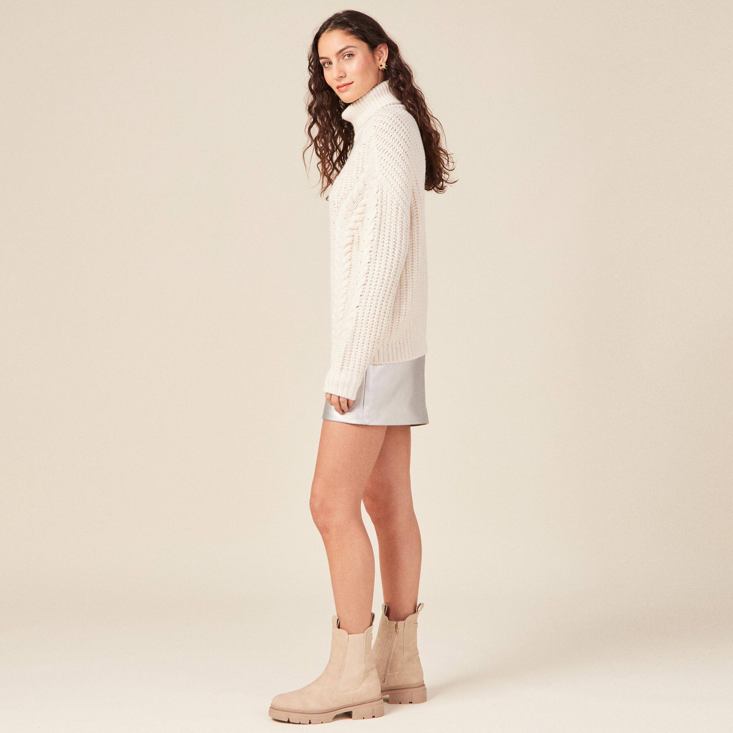 pull manches longues col roule ecru femme Pull manches longues col roulé ecru femme
