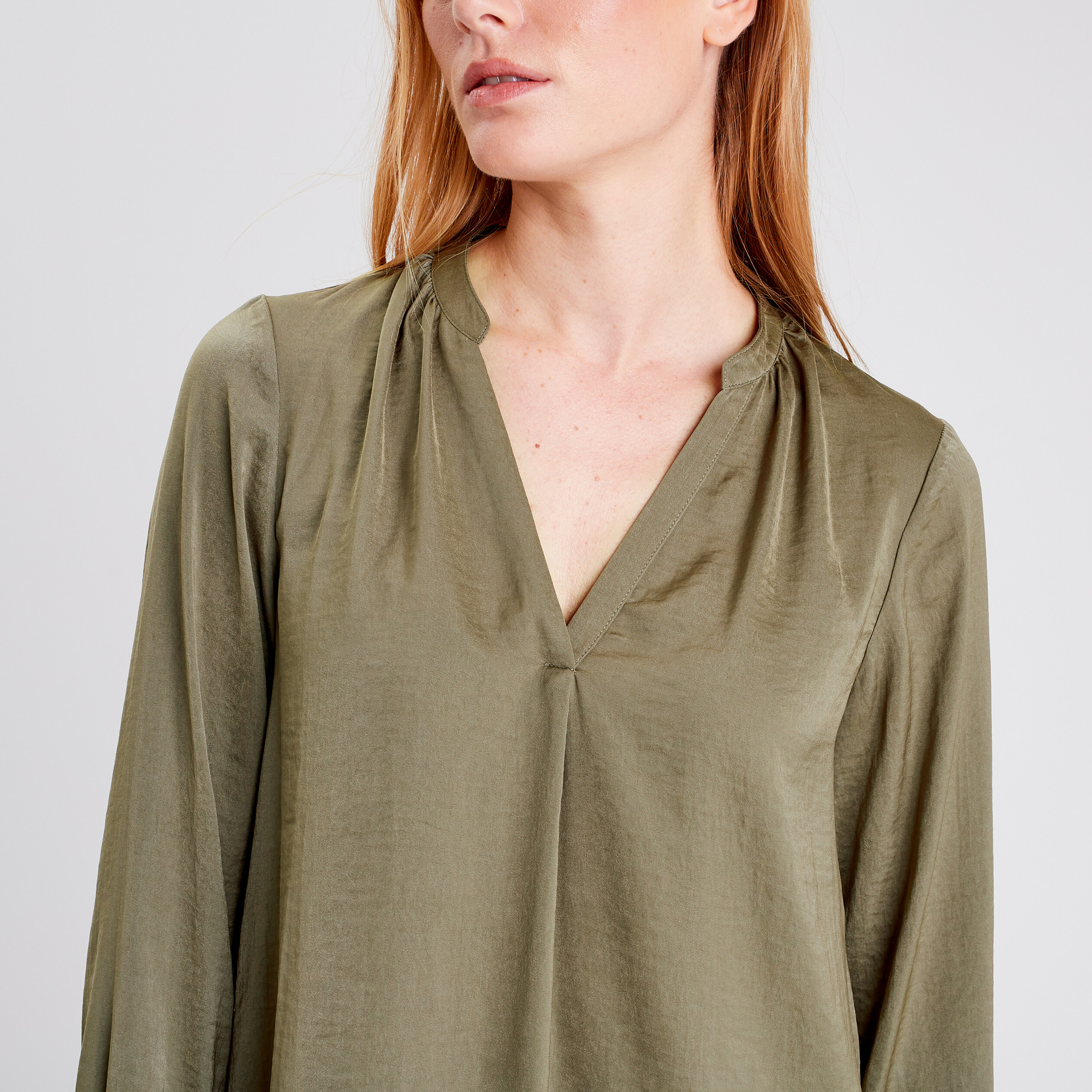 Blouse manches longues vert kaki femme