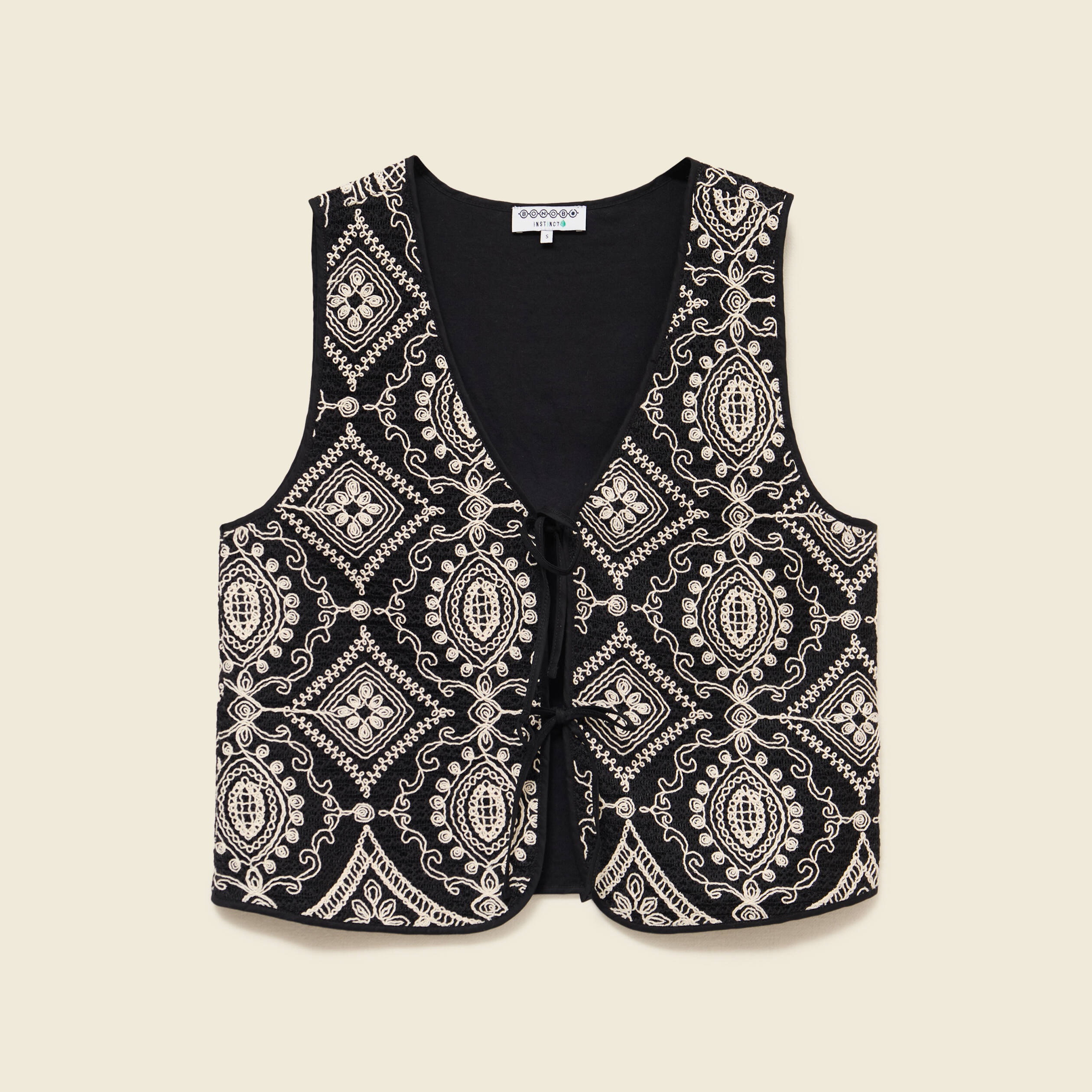 Cardigan sans manches avec broderies noir femme