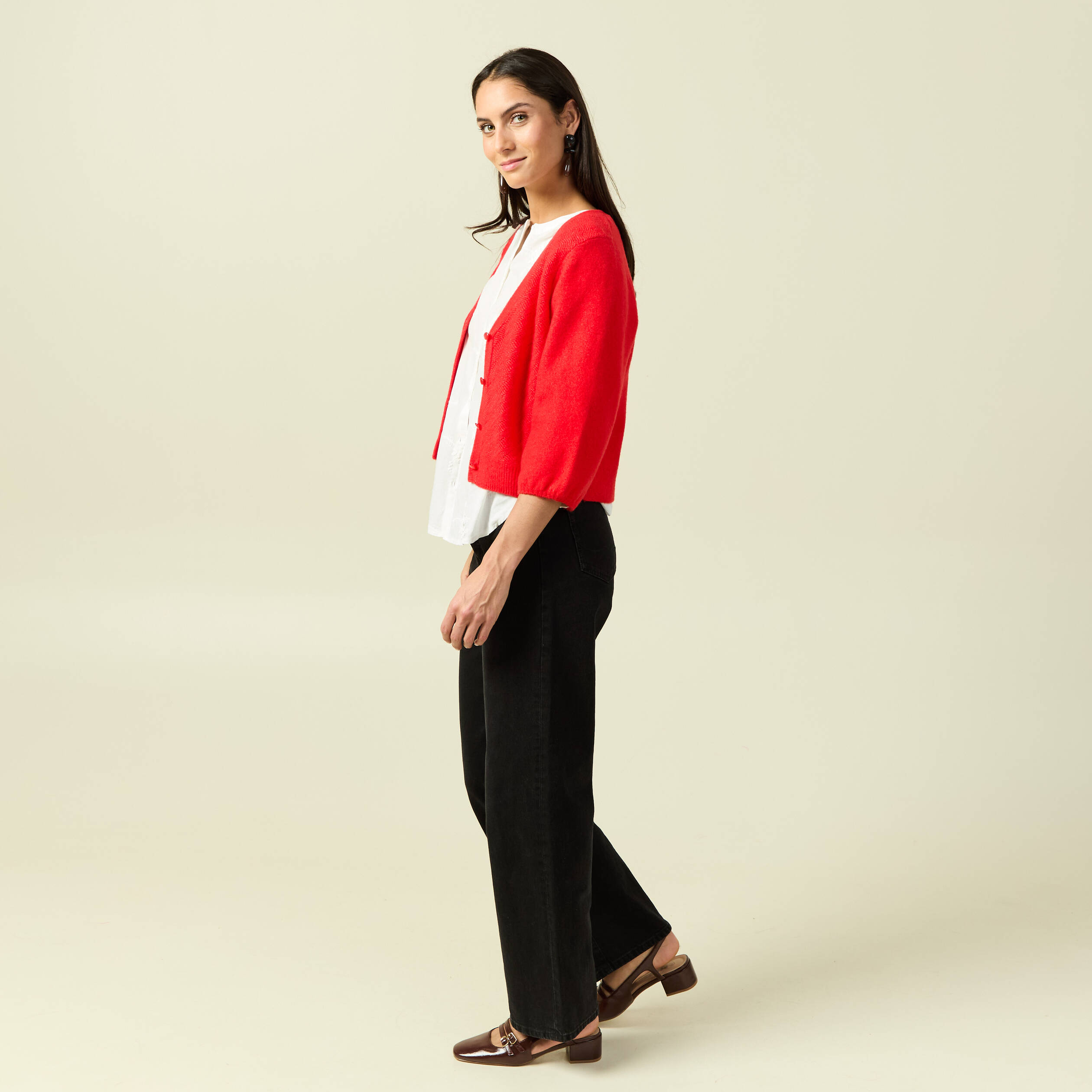 Gilet manches 3/4 rouge fonc&eacute; femme