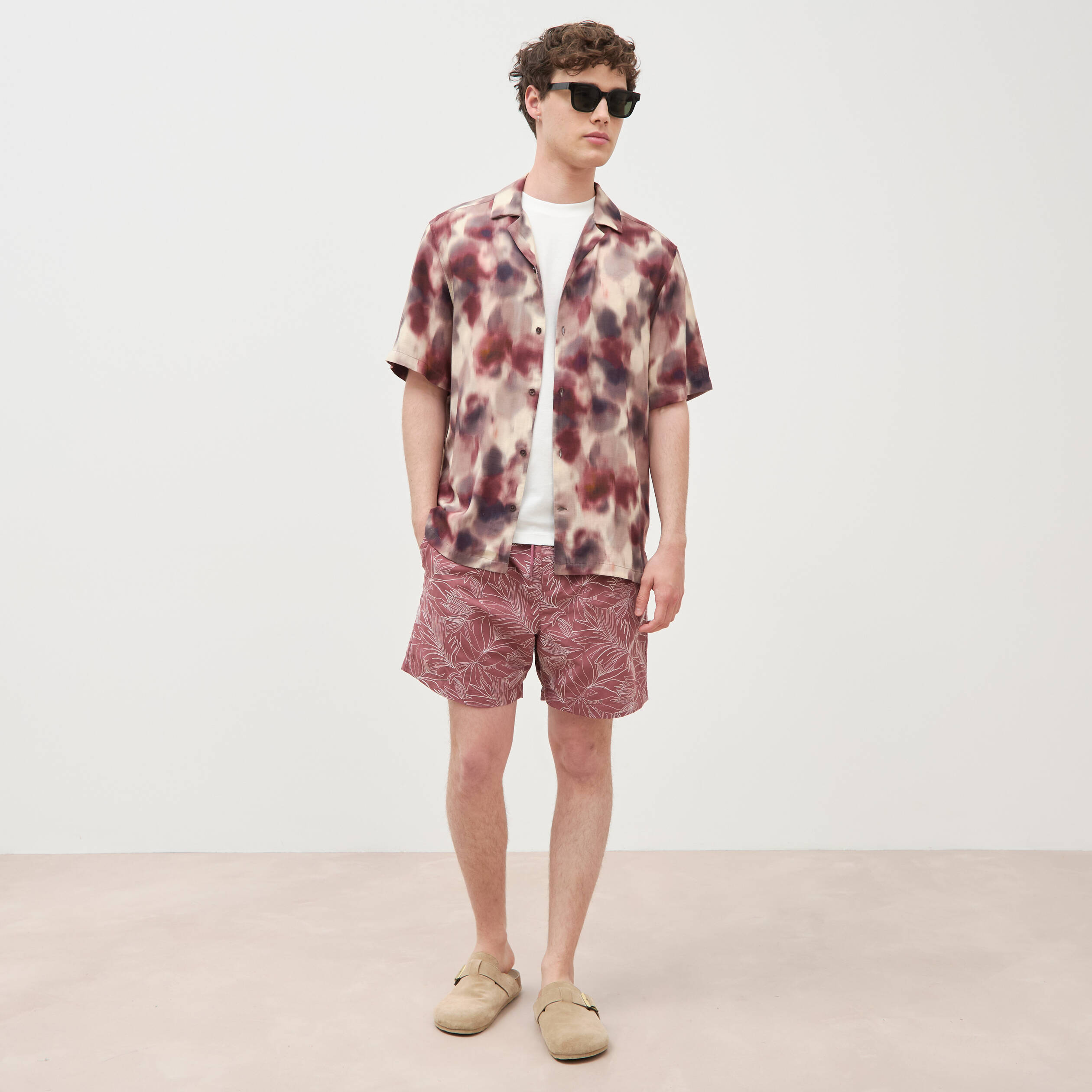 Maillot de bain avec broderie doubl&eacute; vieux rose homme