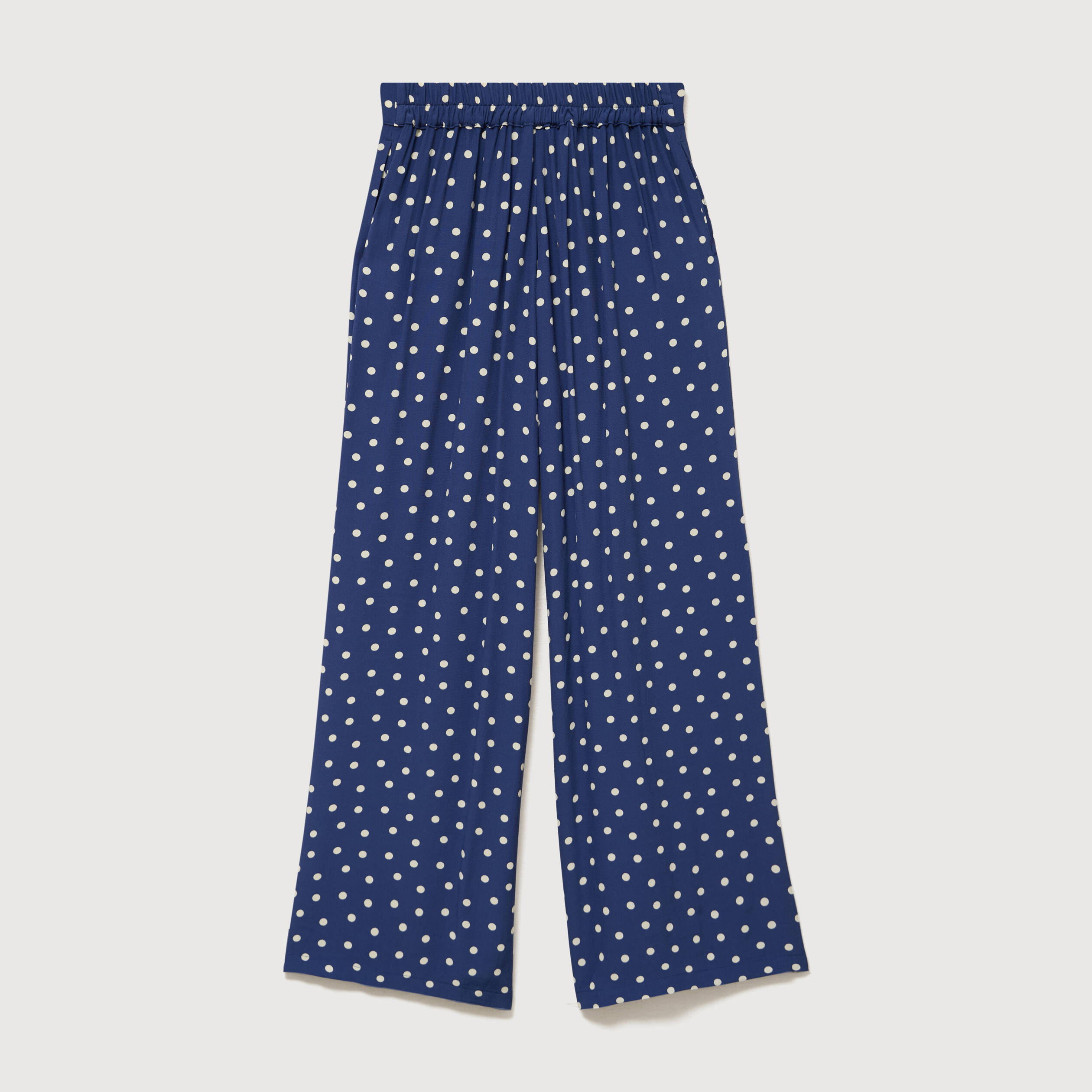 Pantalon large taille haute bleu marine femme
