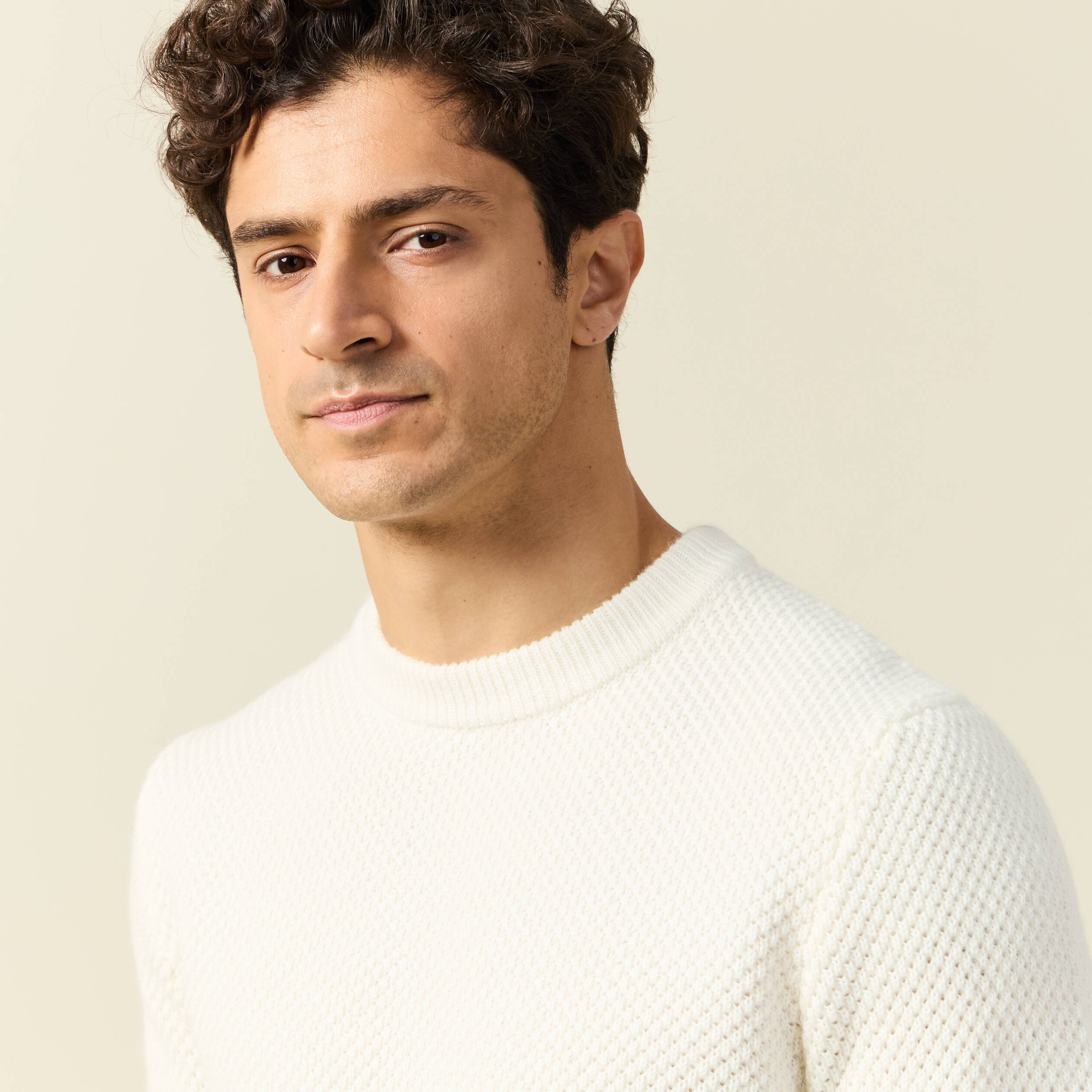Pull col rond ecru homme