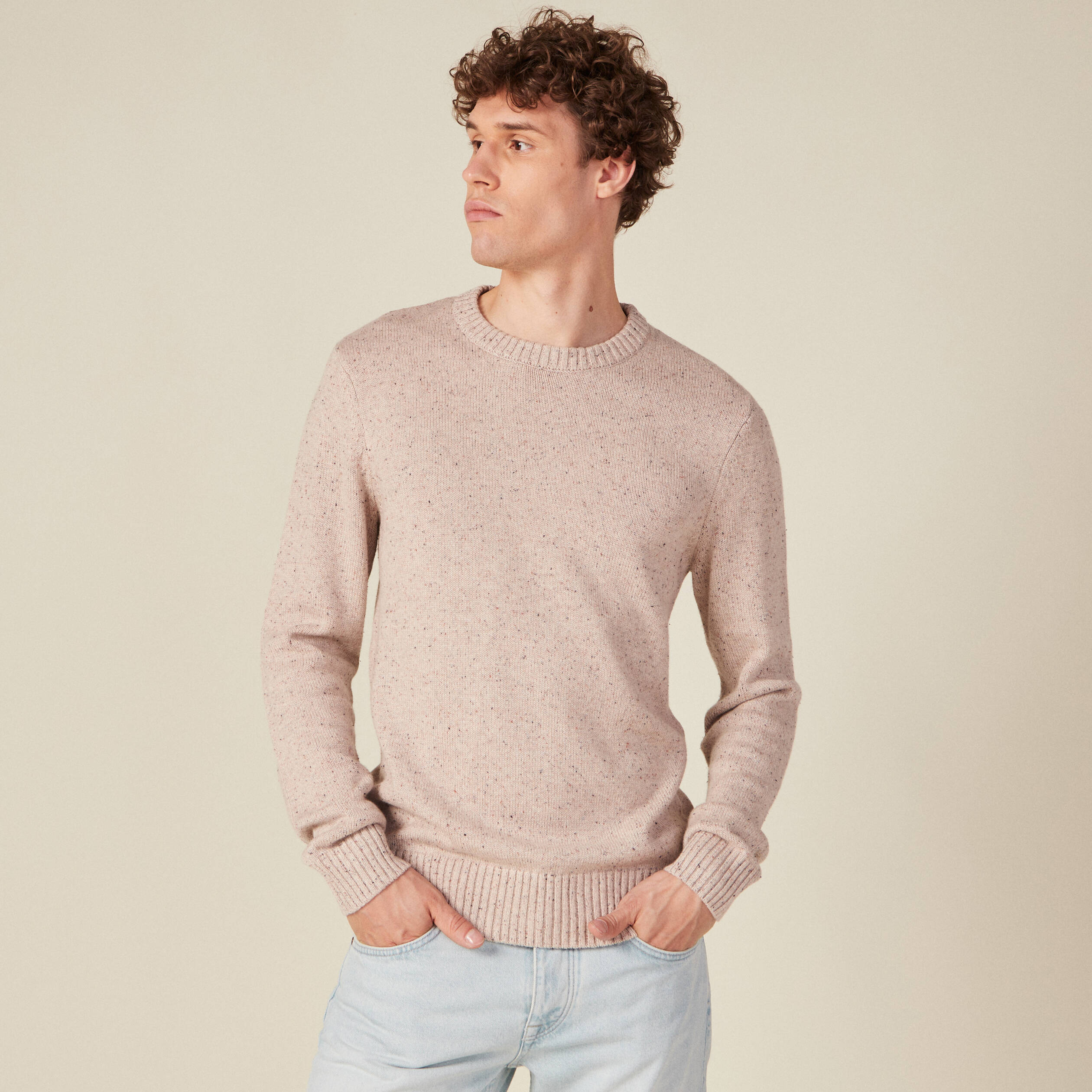 pull manches longues col rond beige homme Pull manches longues col rond beige homme