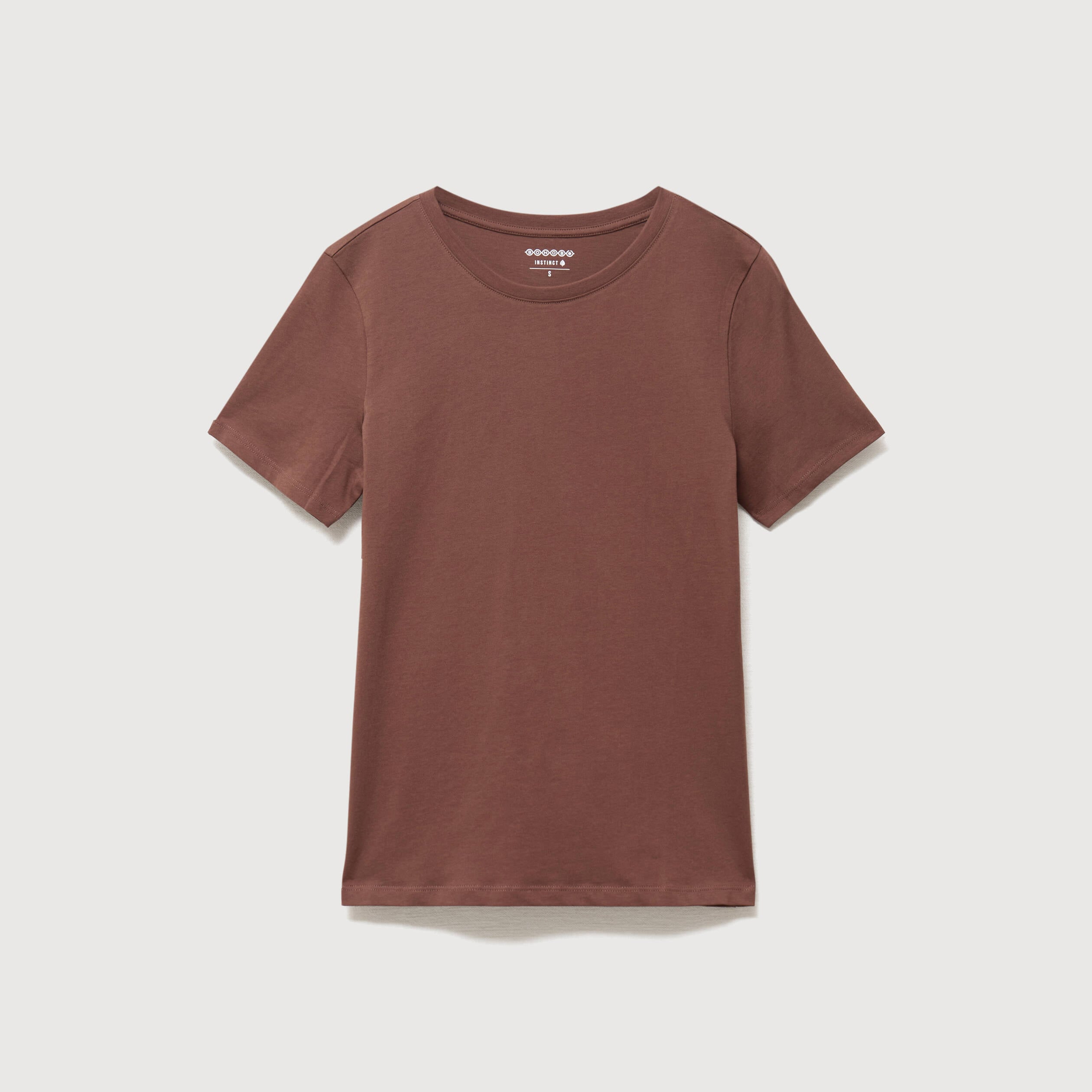 T-shirt cintr&eacute; col rond manches courtes marron fonc&eacute; femme
