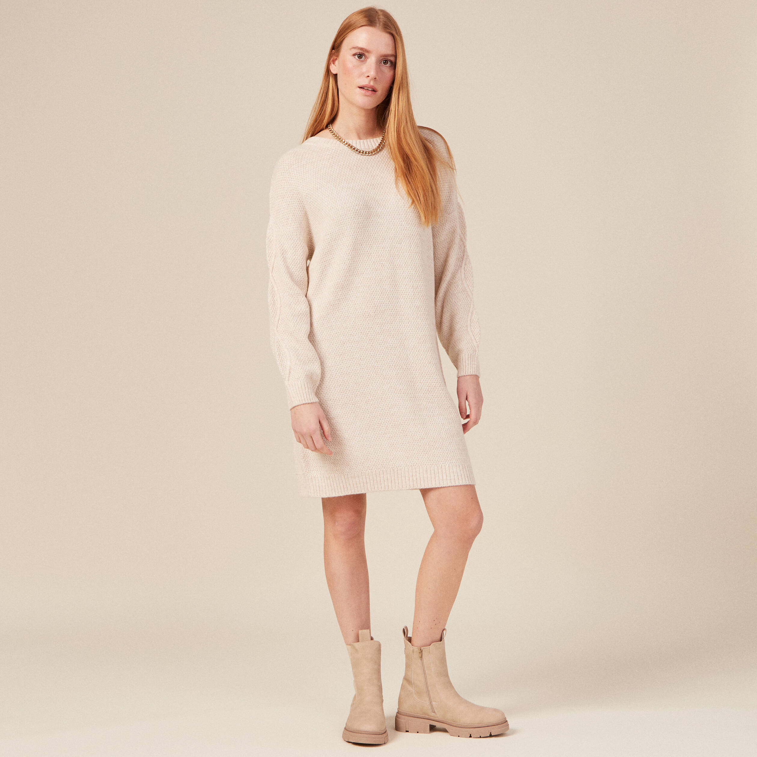 robe pull droite torsades creme femme Robe pull droite torsades creme femme