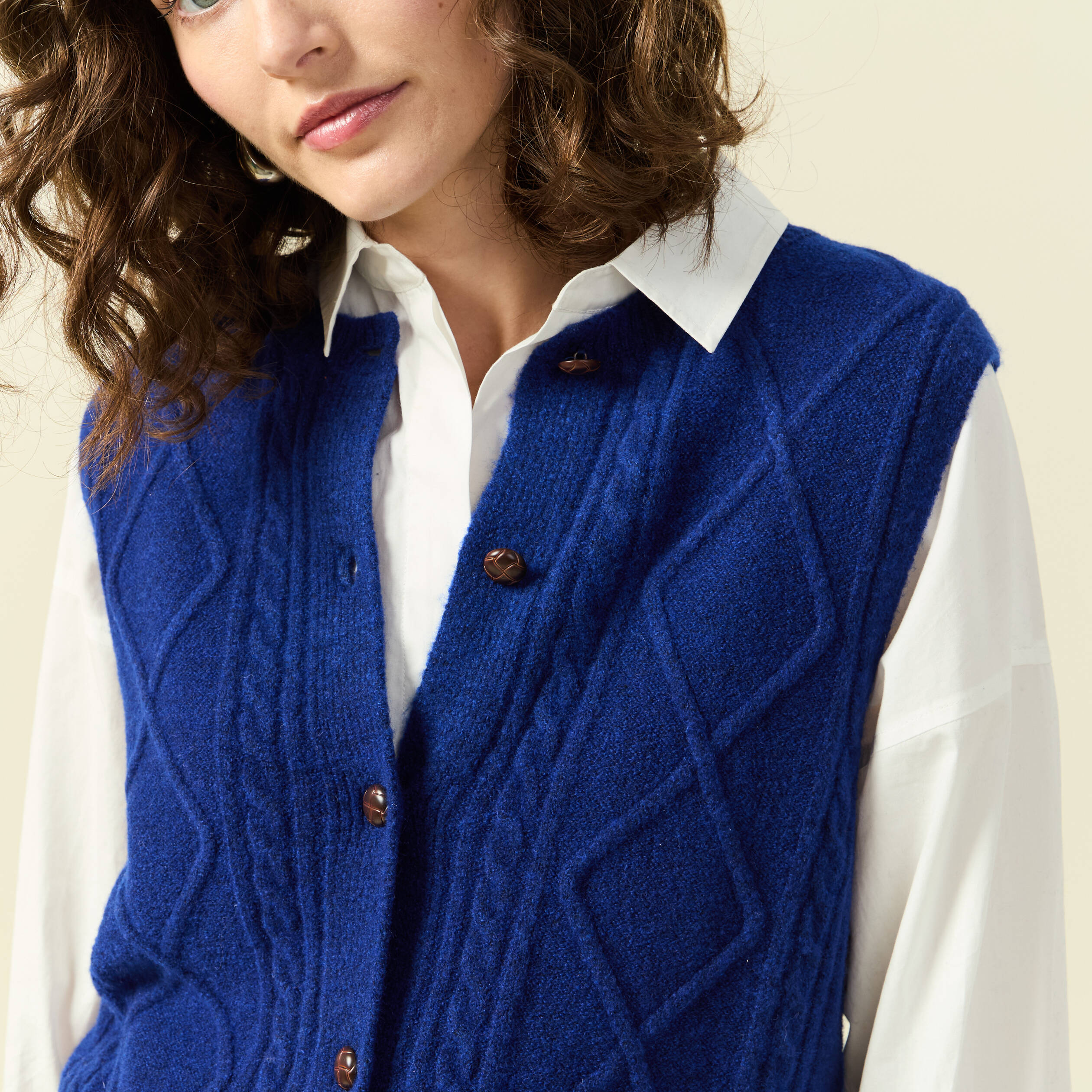 Gilet sans manches col rond bleu electrique femme