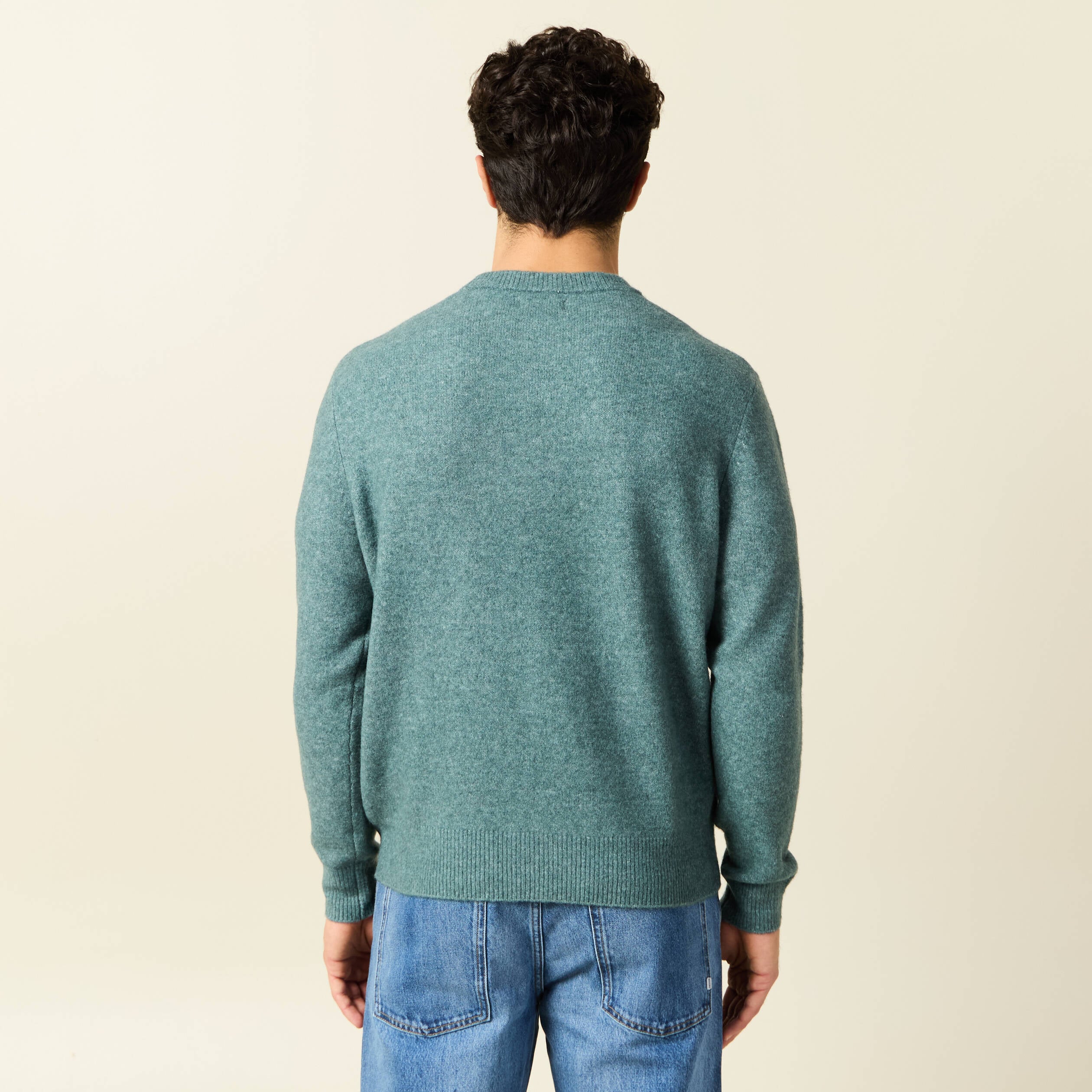 Pull manches longues col rond vert fonc&eacute; homme