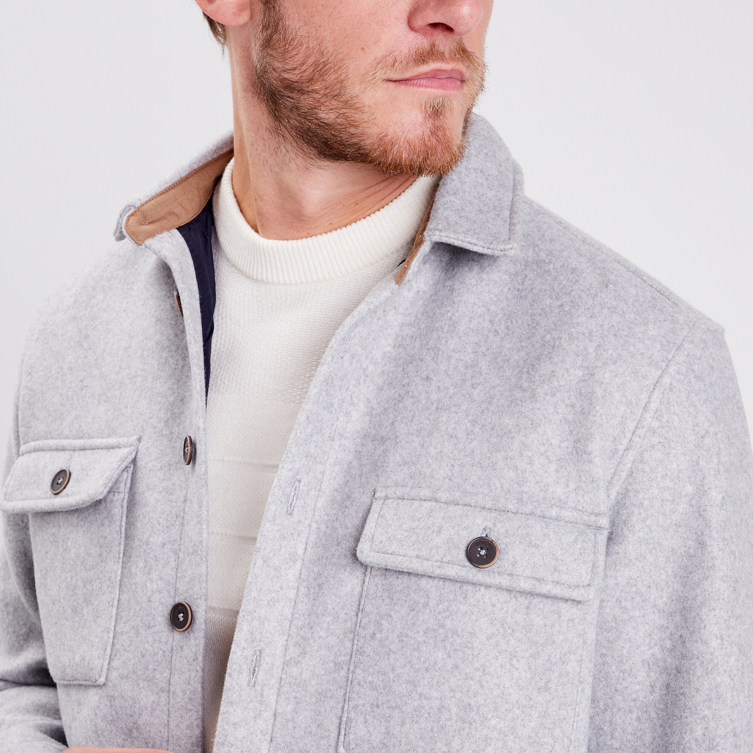 Surchemise manches longues doubl&eacute;e gris fonc&eacute; homme