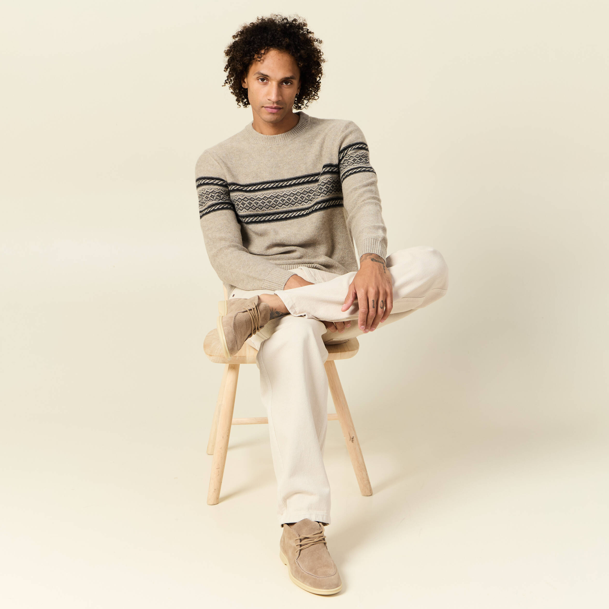 pull manches longues beige homme Pull manches longues beige homme
