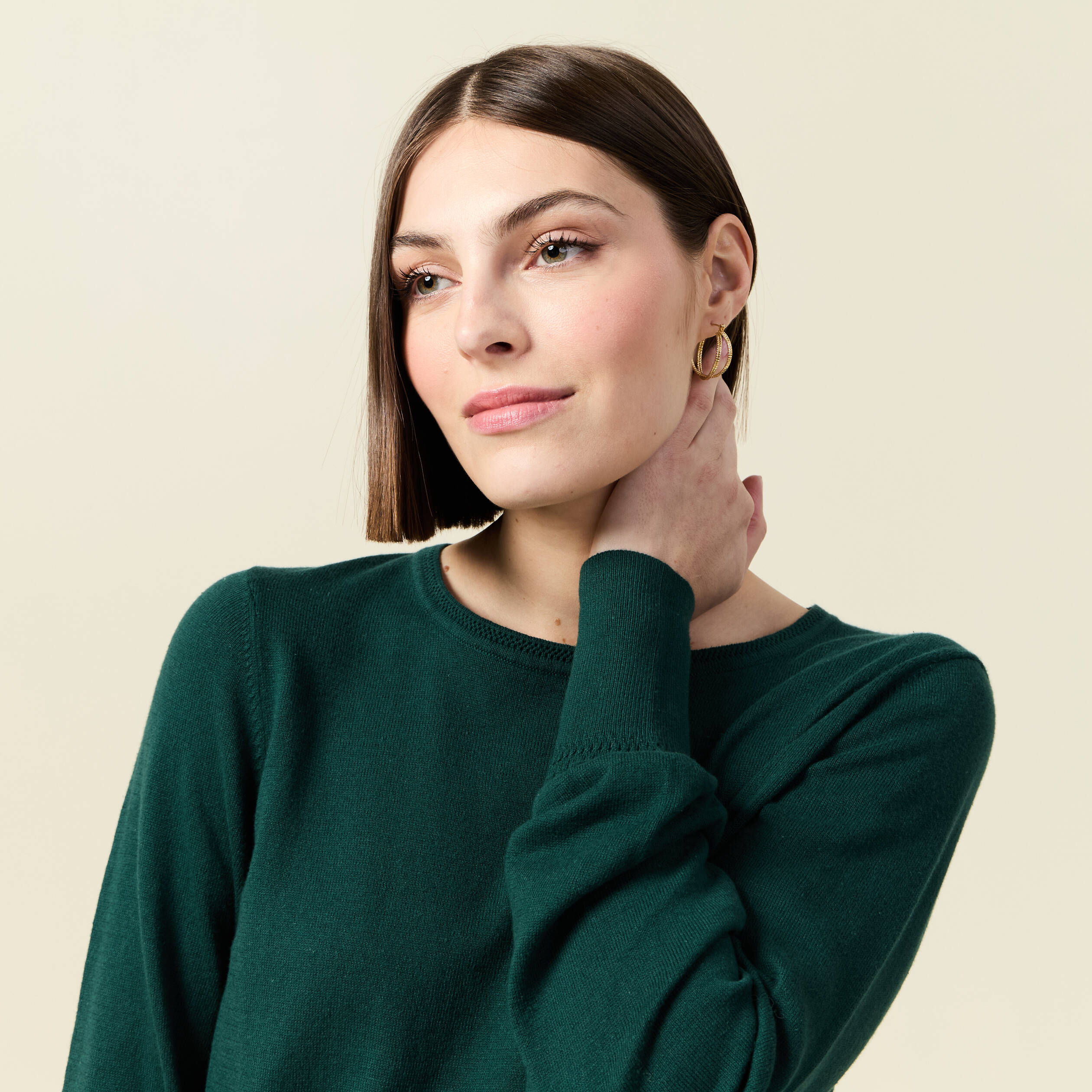 Pull manches longues vert fonc&eacute; femme