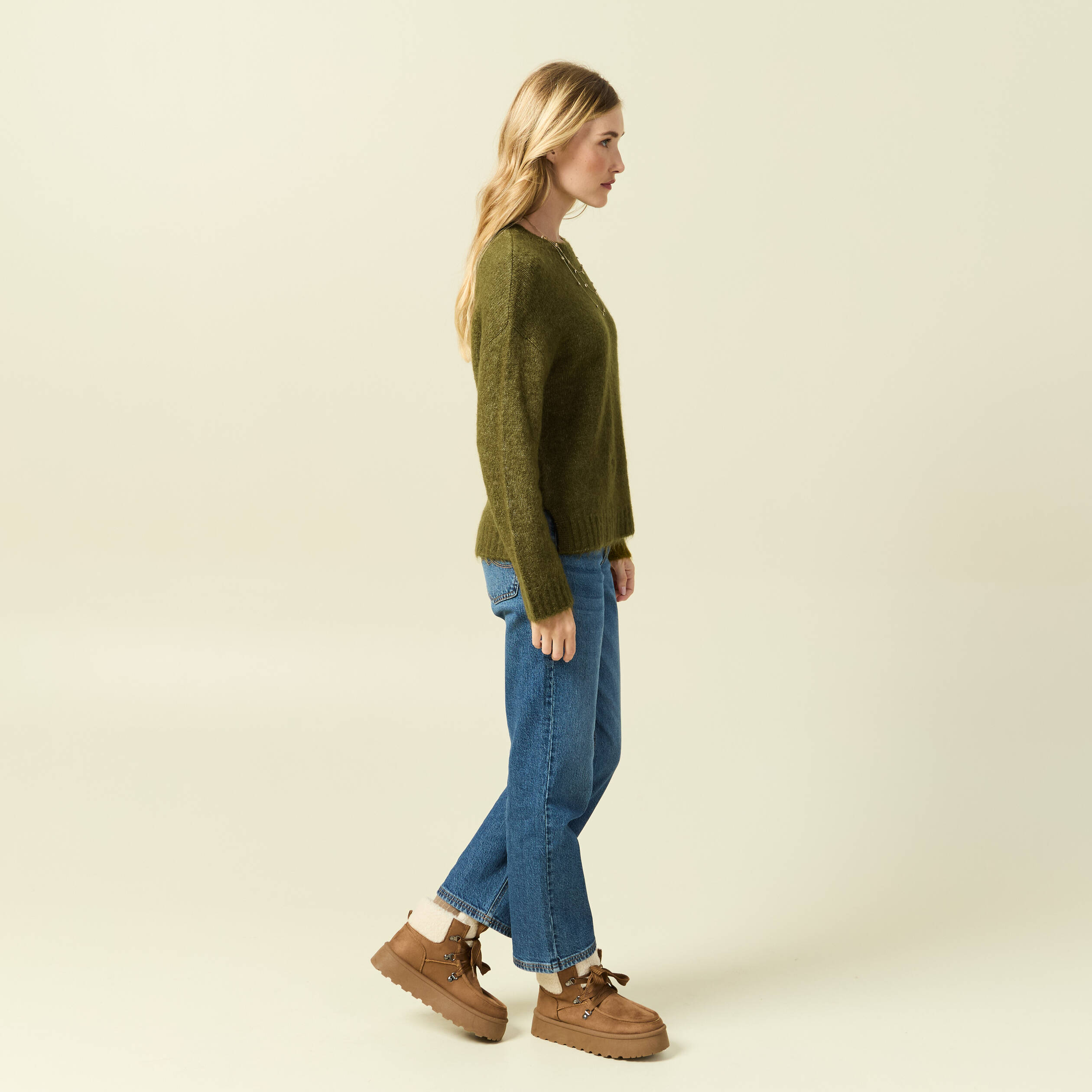 ARKET - Sweat à manches courtes en laine et alpaga - Kaki