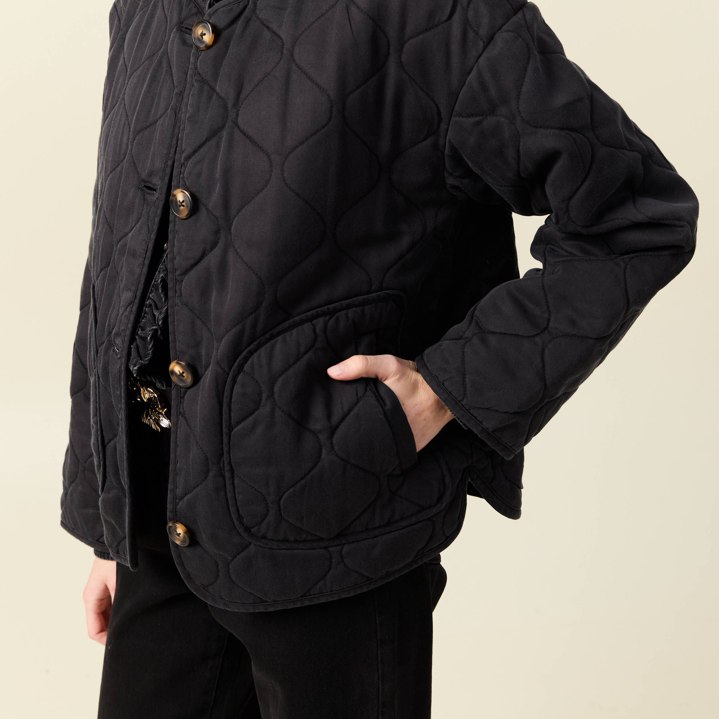 Veste oversize manches longues doubl&eacute;e gris fonc&eacute; femme
