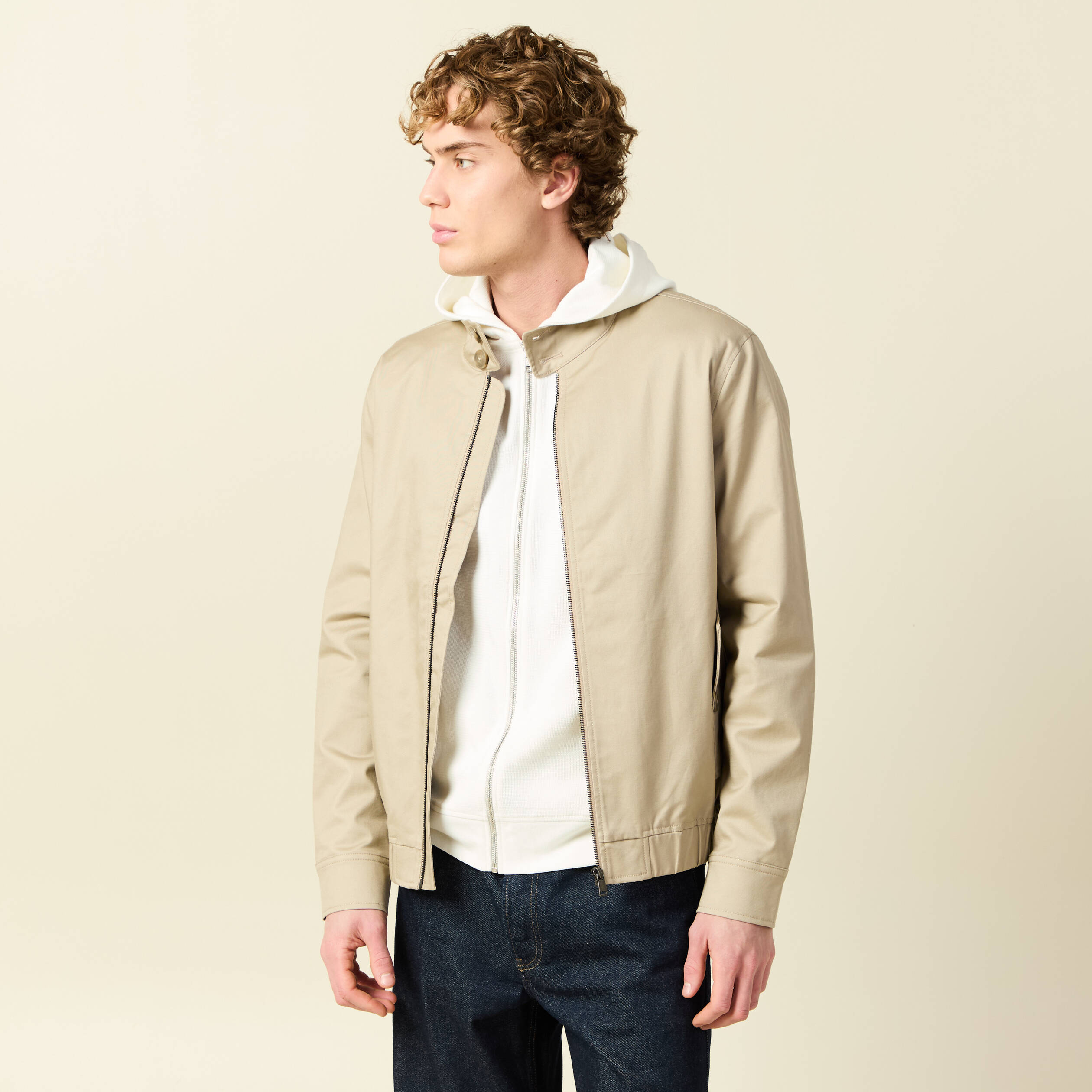 Blouson col montant manches longues beige homme
