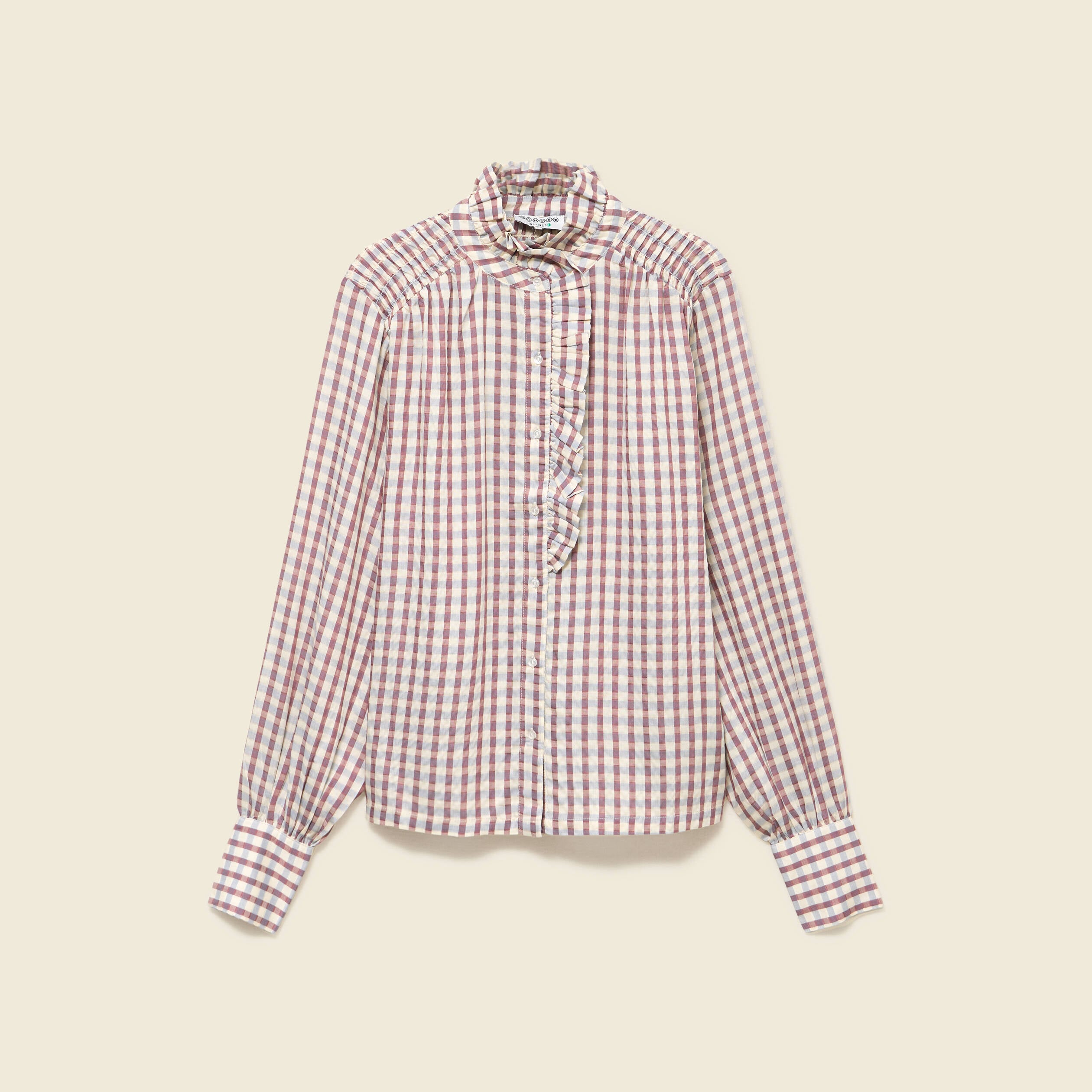 Chemise manches longues col montant marron cognac femme