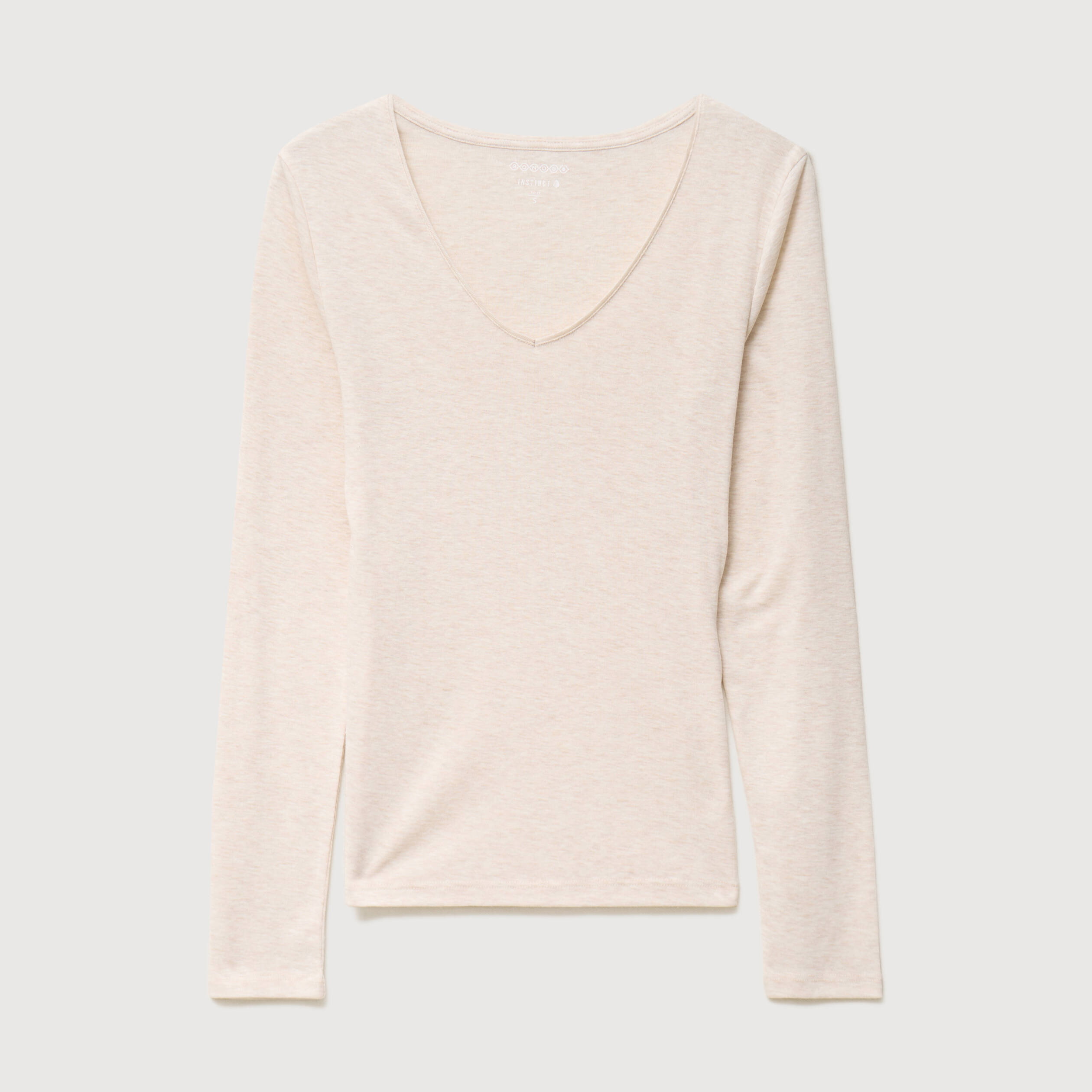 T-shirt cintr&eacute; col v manches longues beige femme