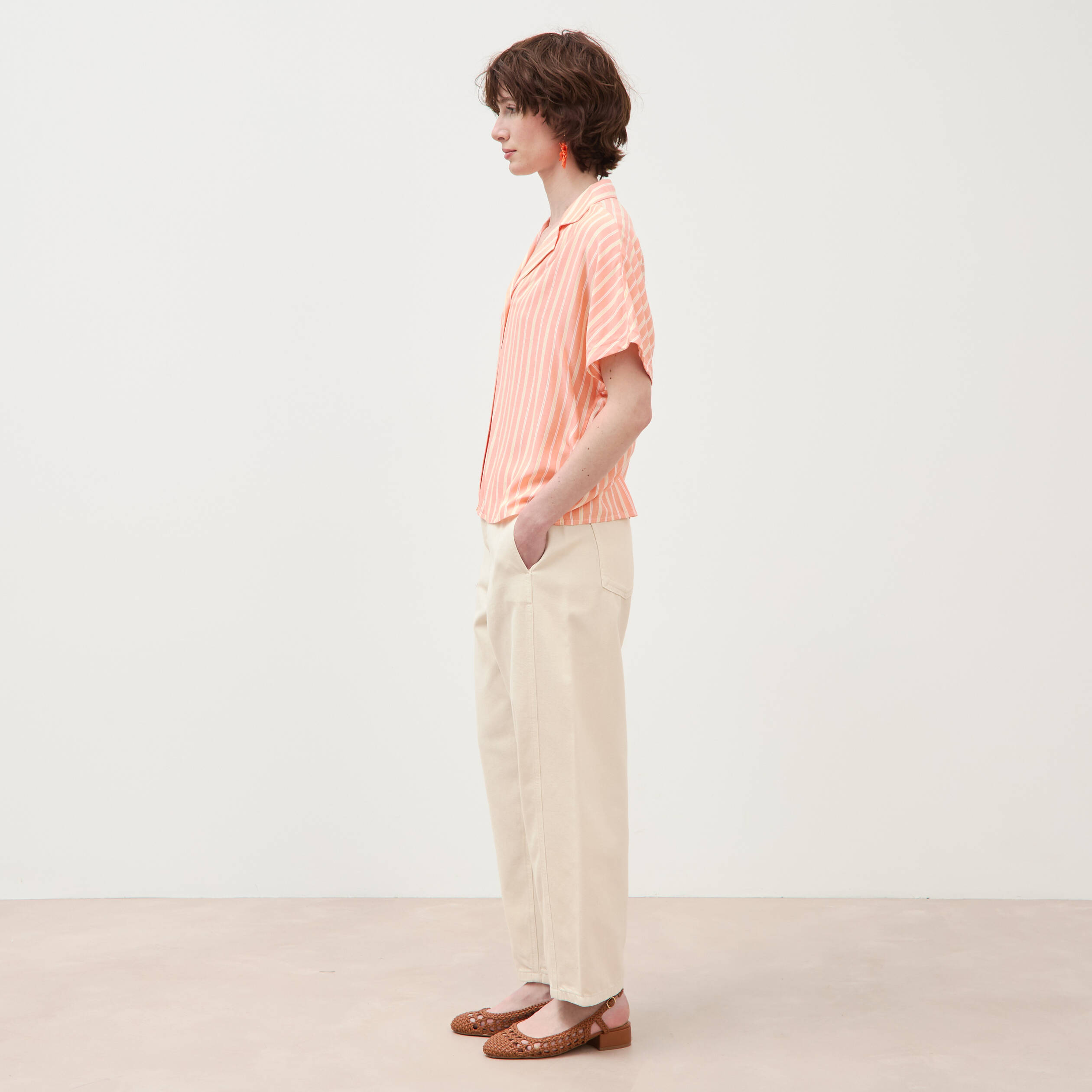 Chemise manches 3/4 orange abricot femme