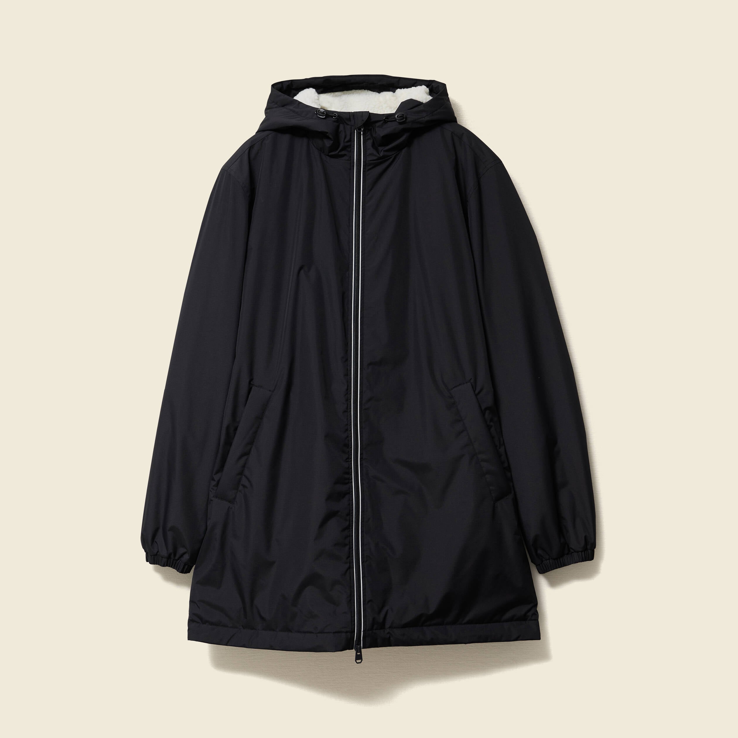 Parka longue droite &agrave; capuche noir homme