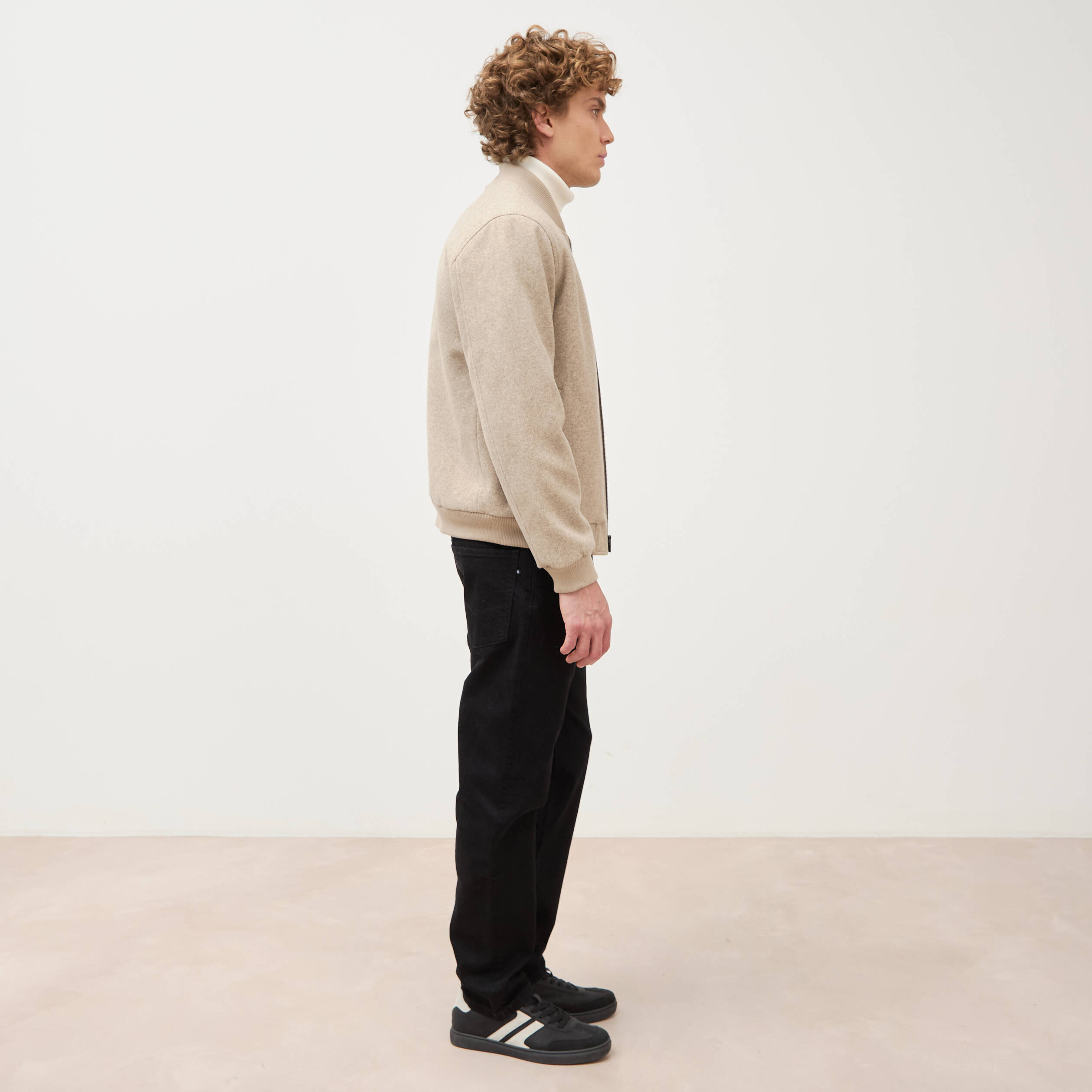 Blouson doubl&eacute; manches longues beige homme