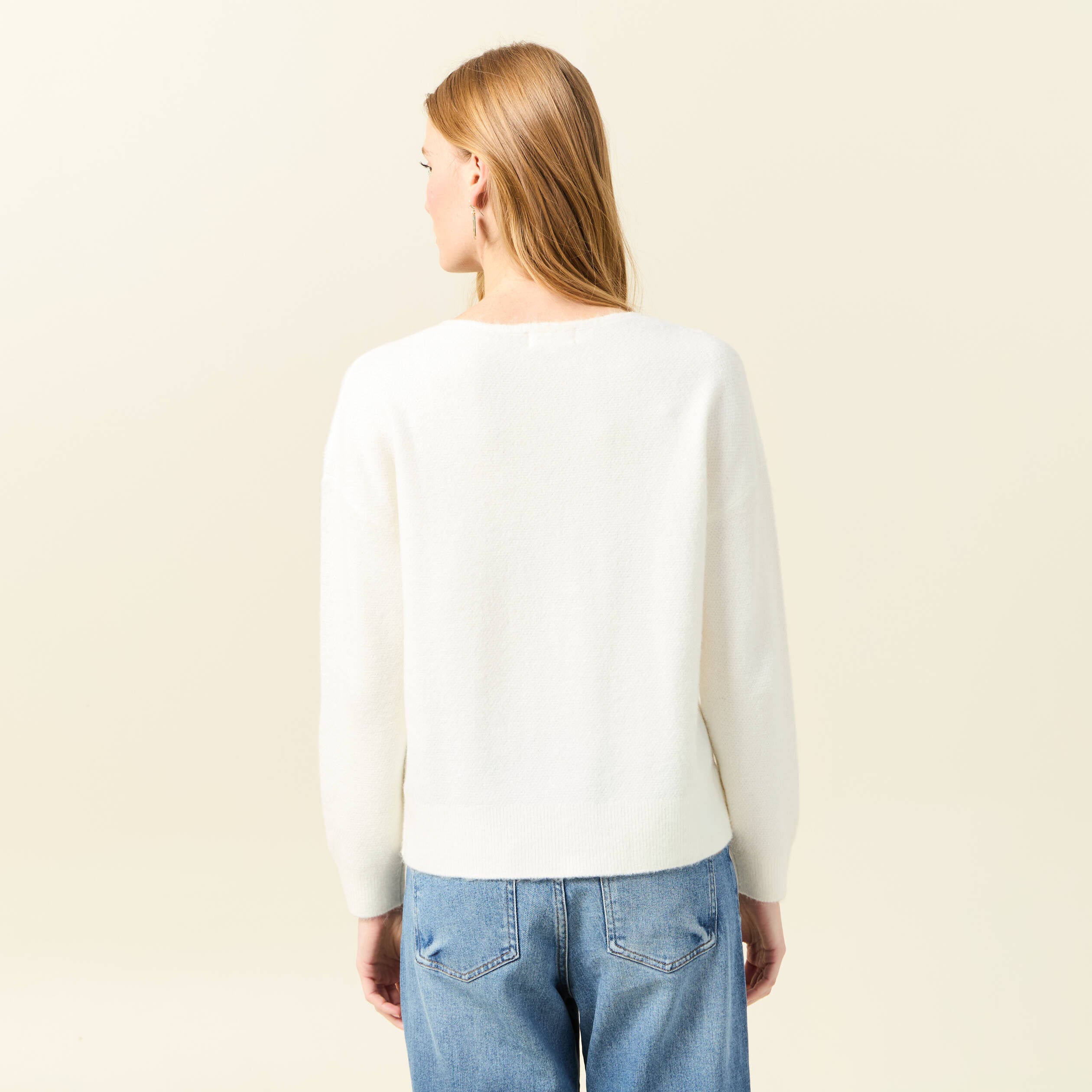 Pull manches longues ecru femme