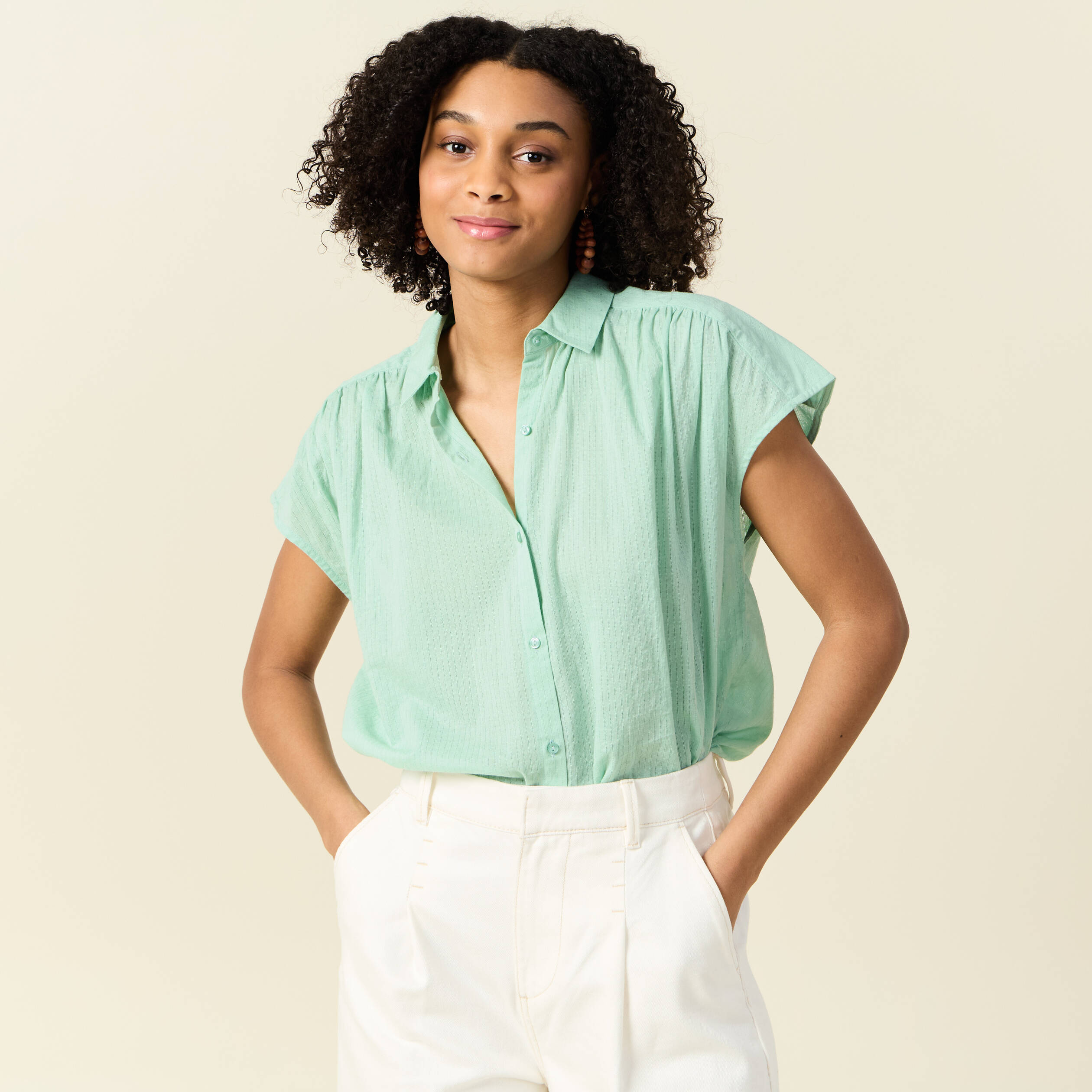 Blouse manches courtes vert clair femme Vibs