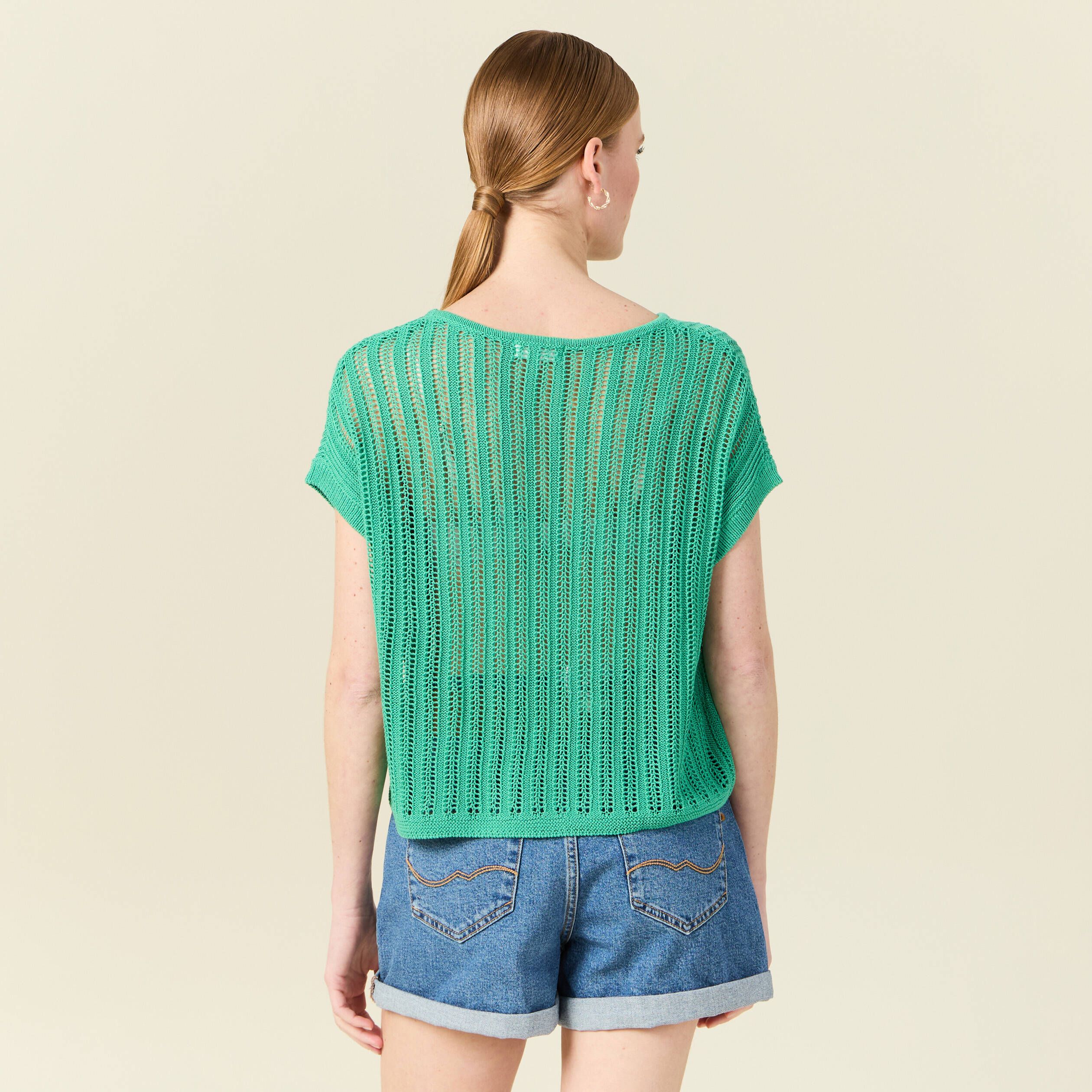 pull ajoure eco responsable vert menthe femme Pull ajouré éco-responsable vert menthe femme