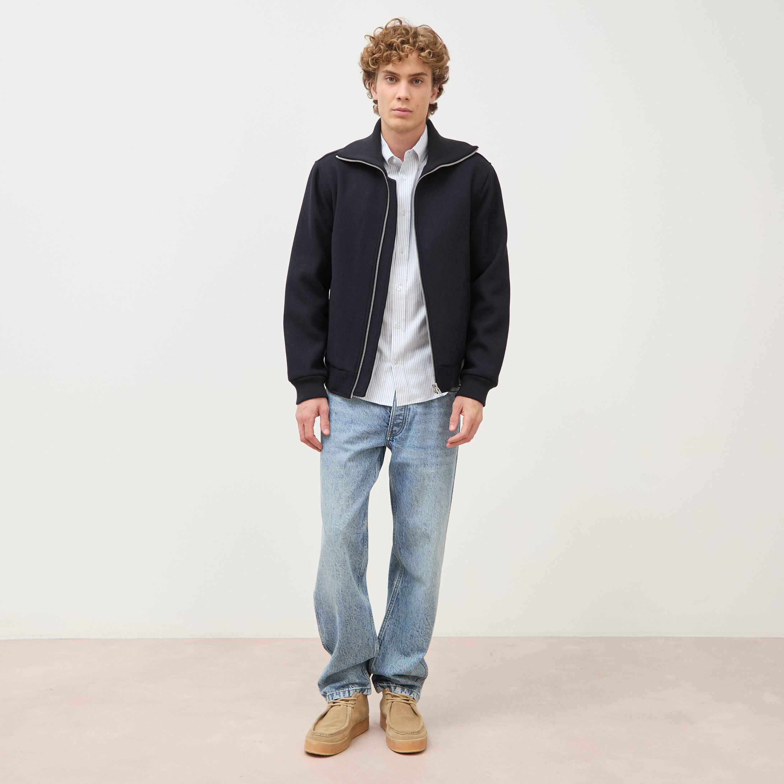 Blouson col camionneur manches longues bleu marine homme