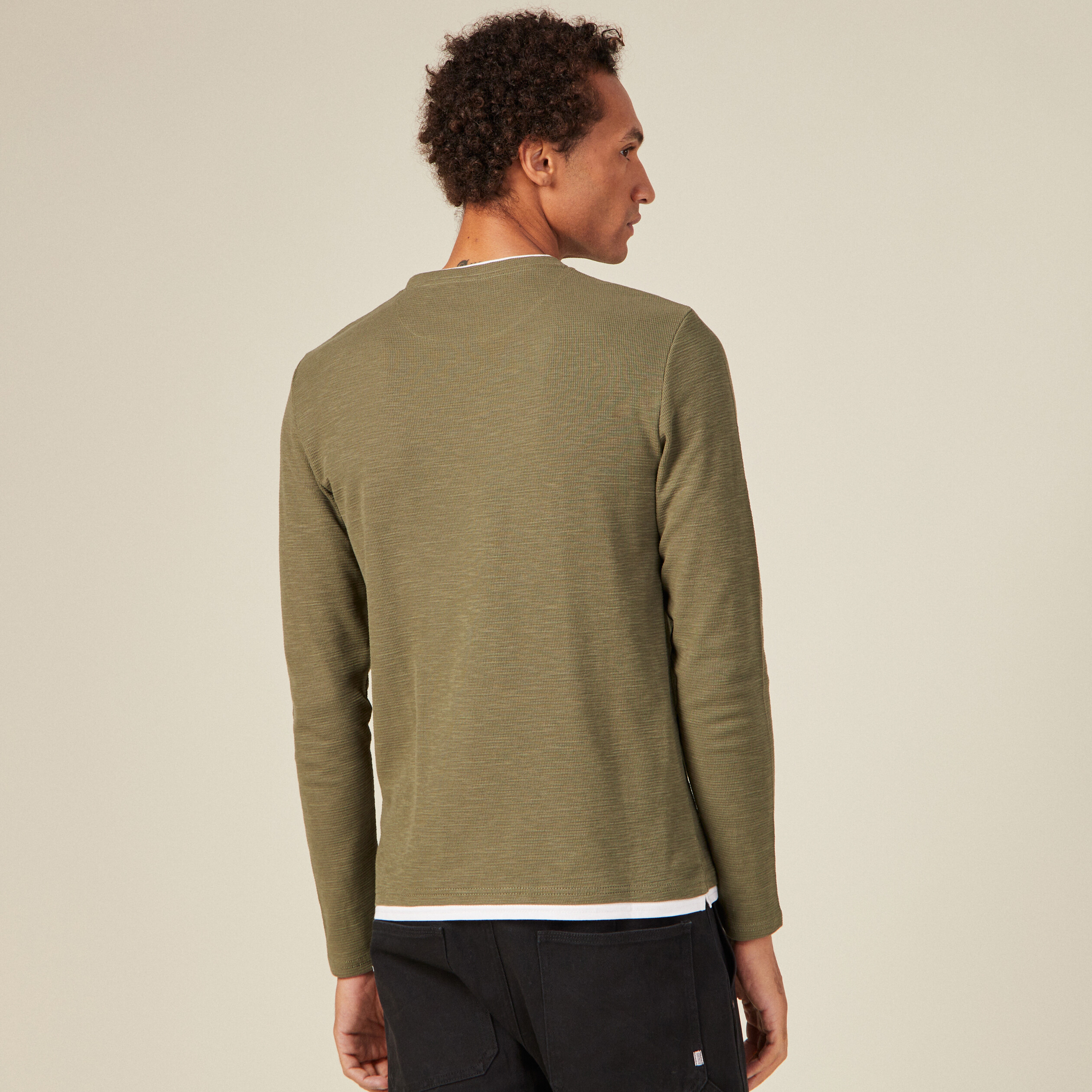 T-shirt manches longues vert kaki homme