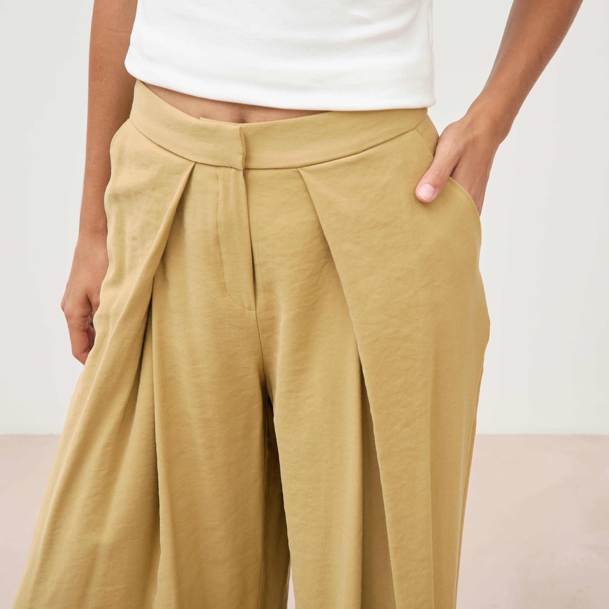 Pantalon loose taille standard camel femme