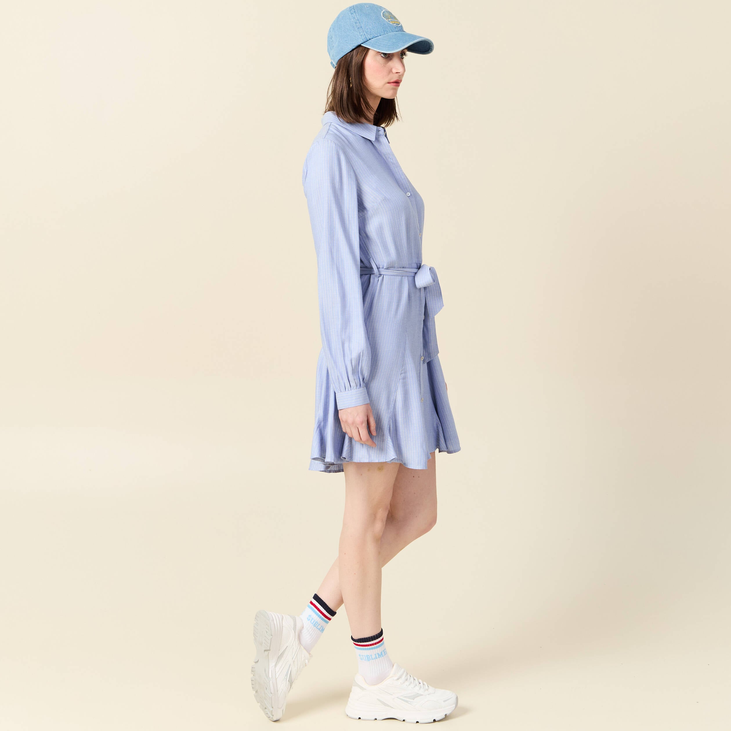 Robe patineuse courte manches longues bleu femme
