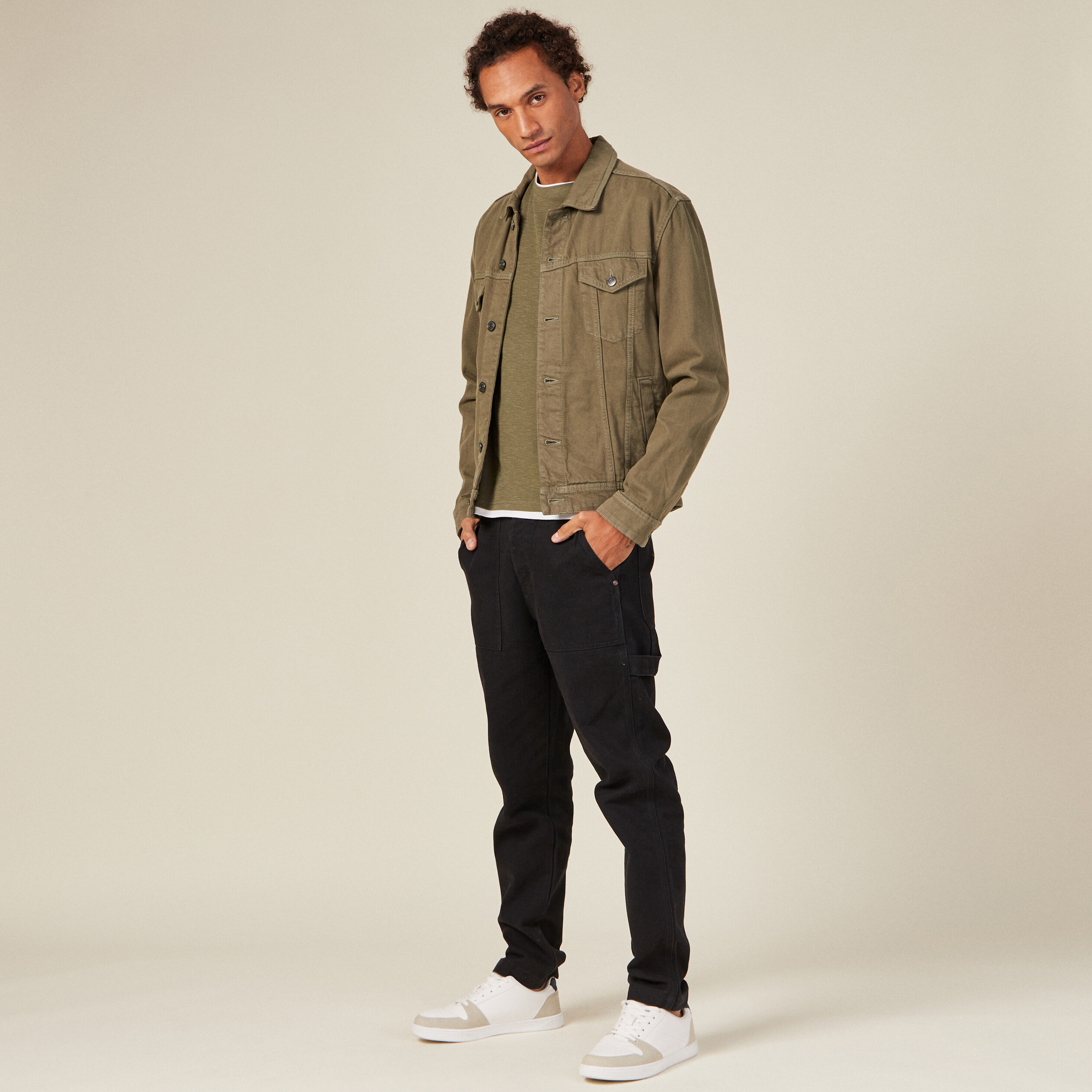 T-shirt manches longues vert kaki homme