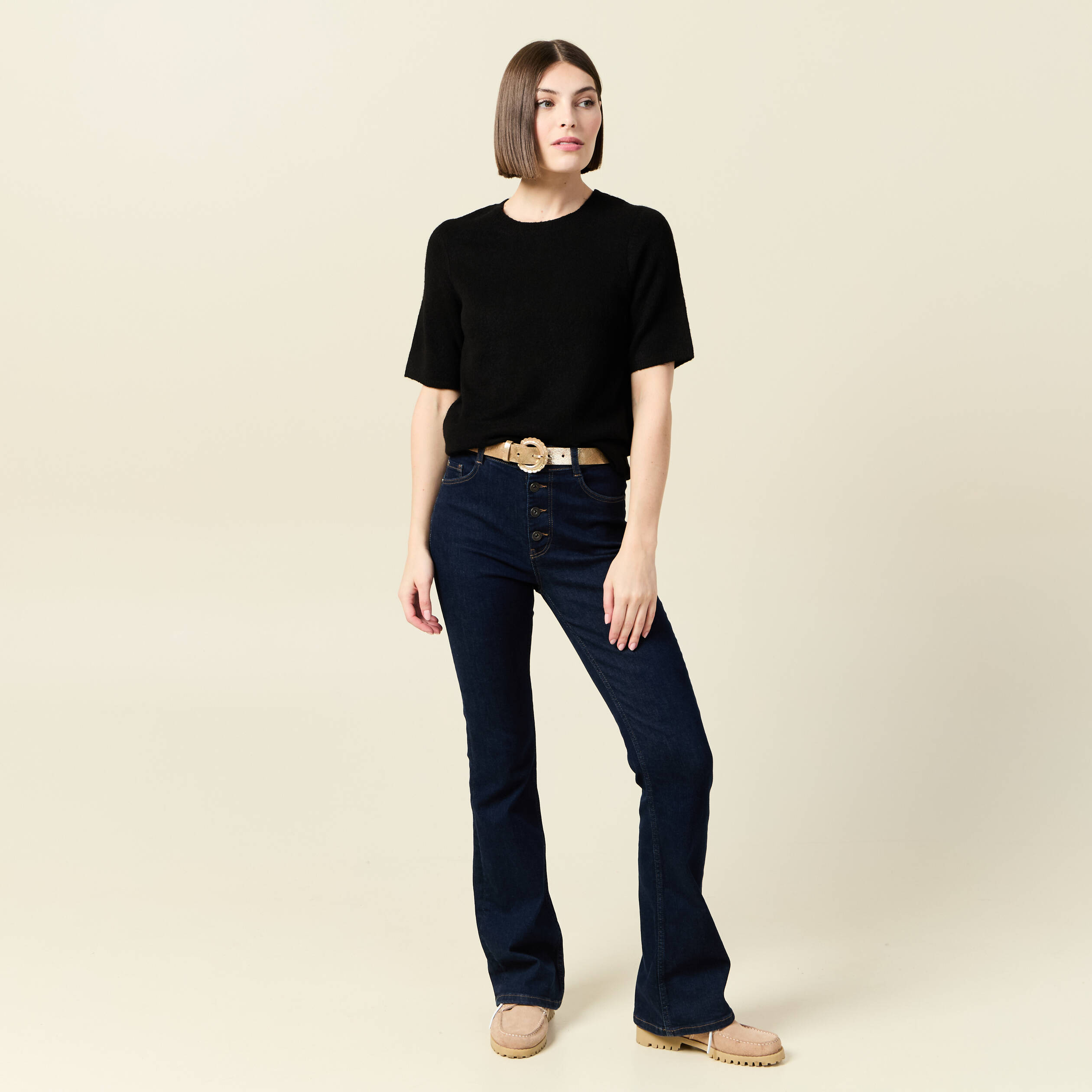 Pull manches courtes noir femme