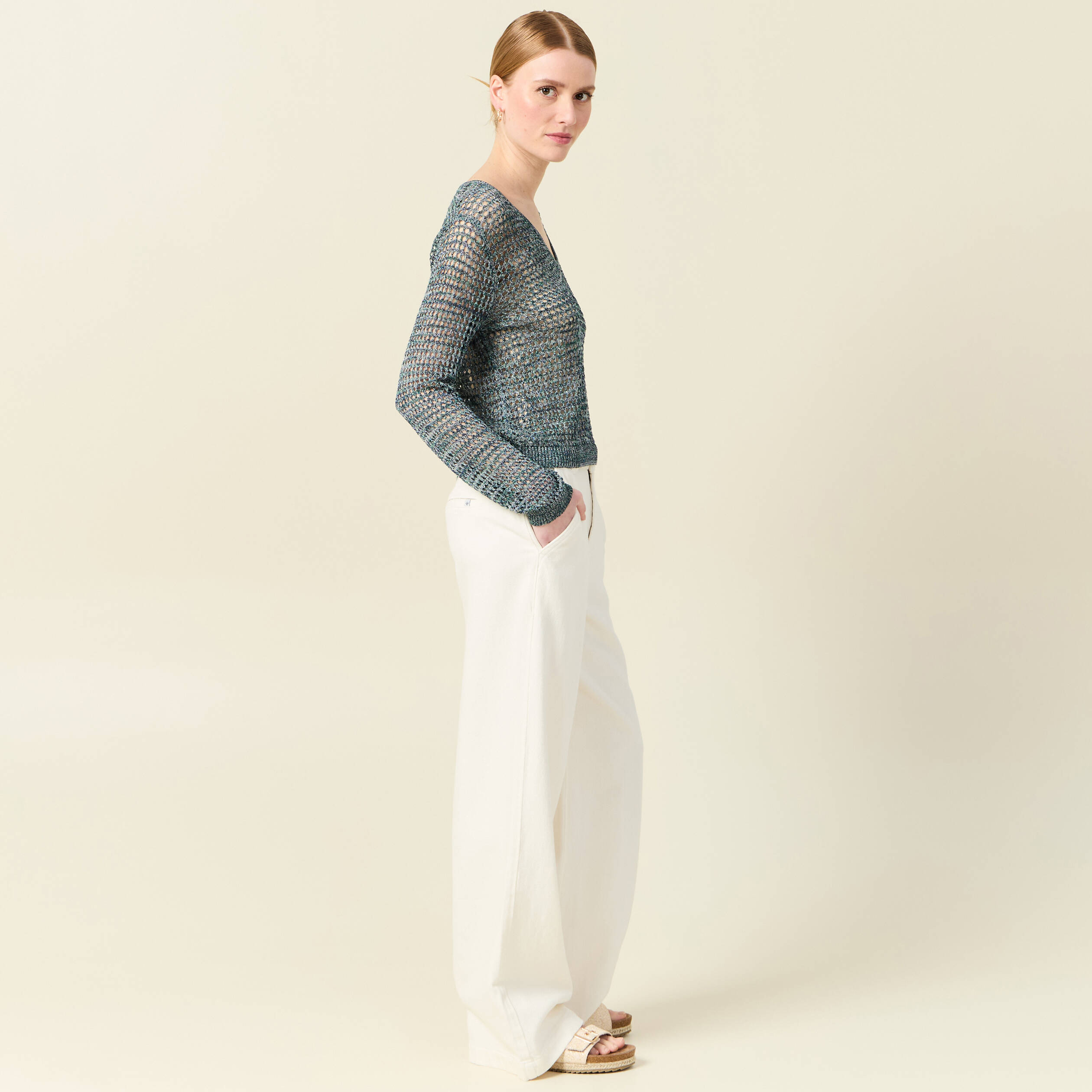 Pull éco-responsable bleu pétrole femme
