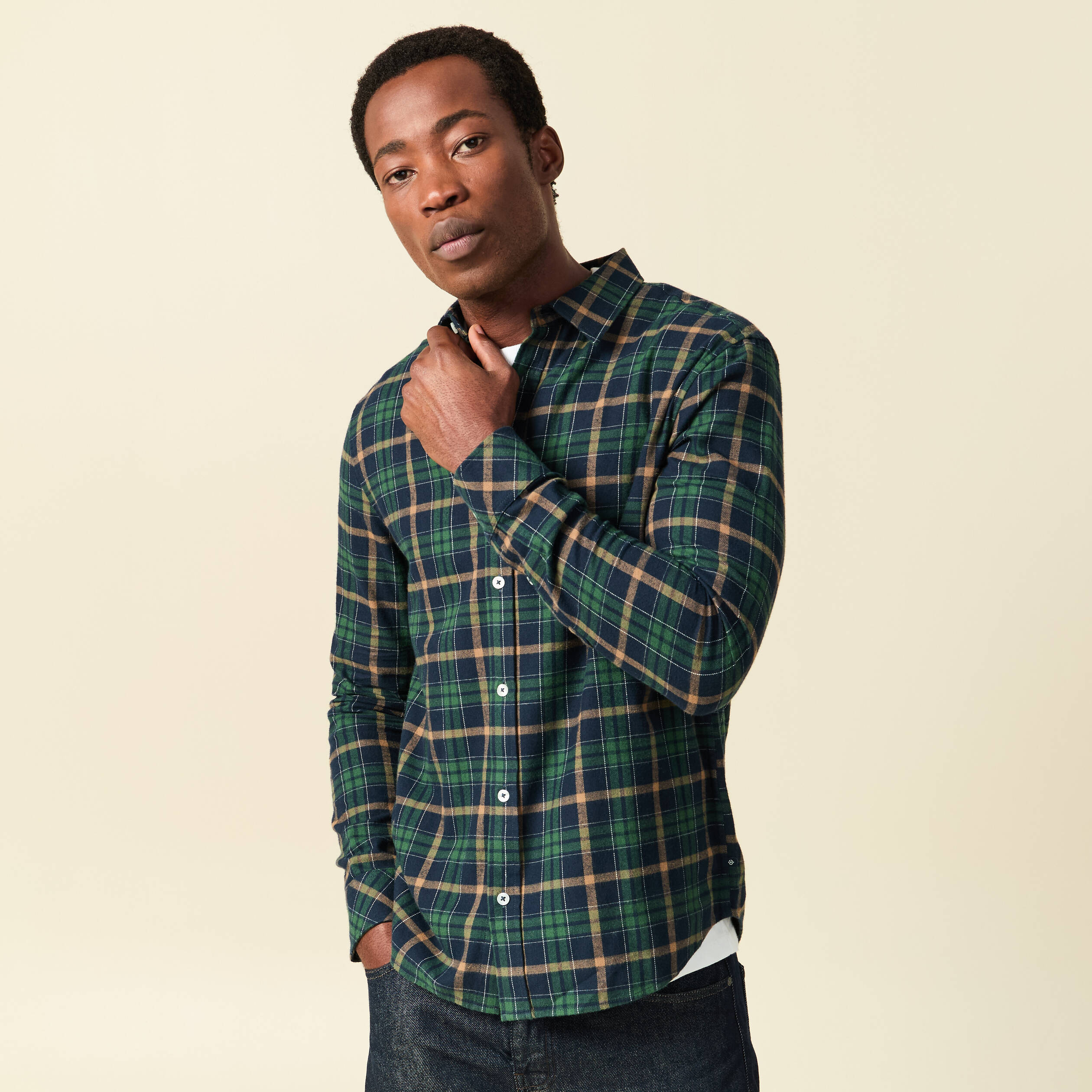 Chemise manches longues en coton bleu marine homme