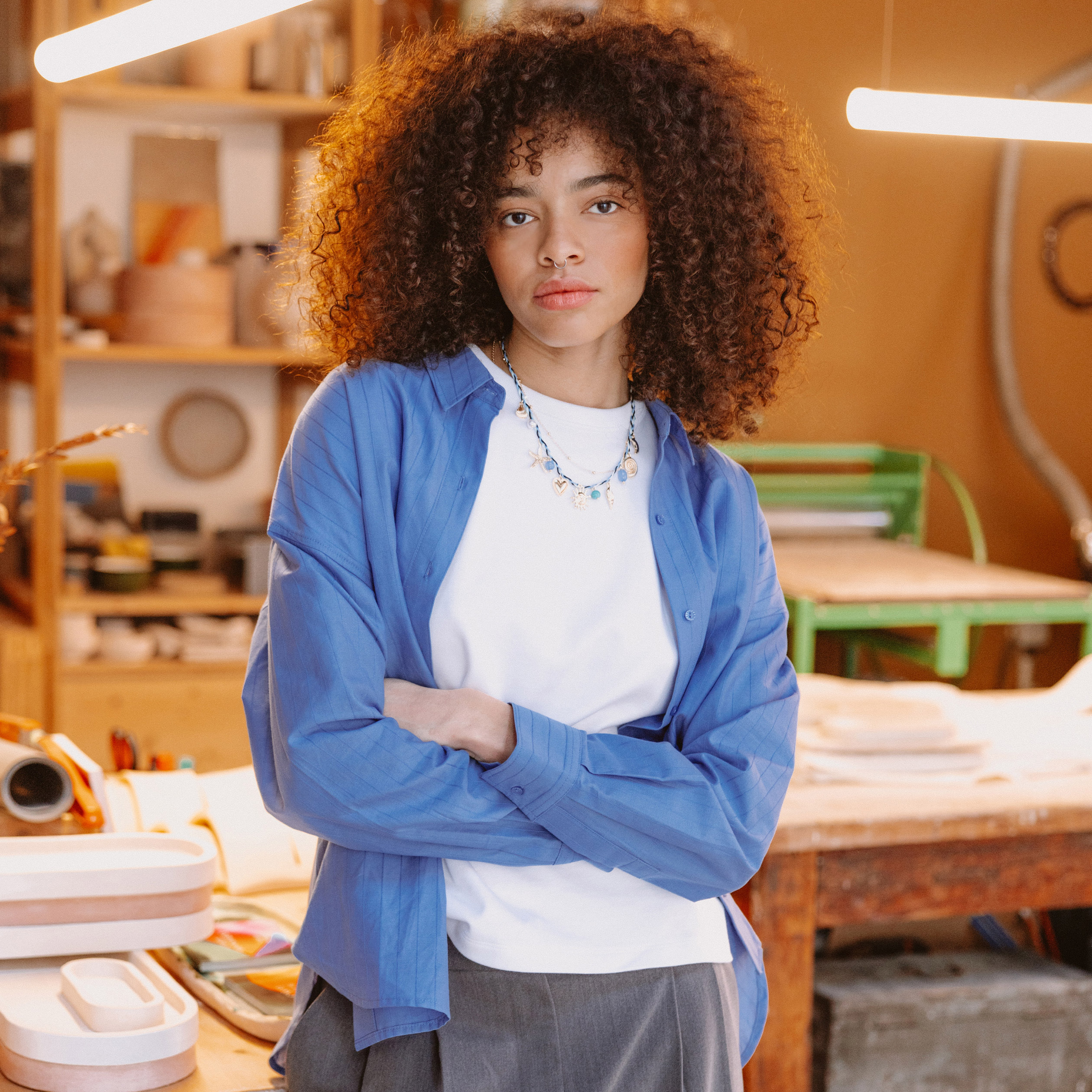 Chemise oversize en coton bleu ciel femme