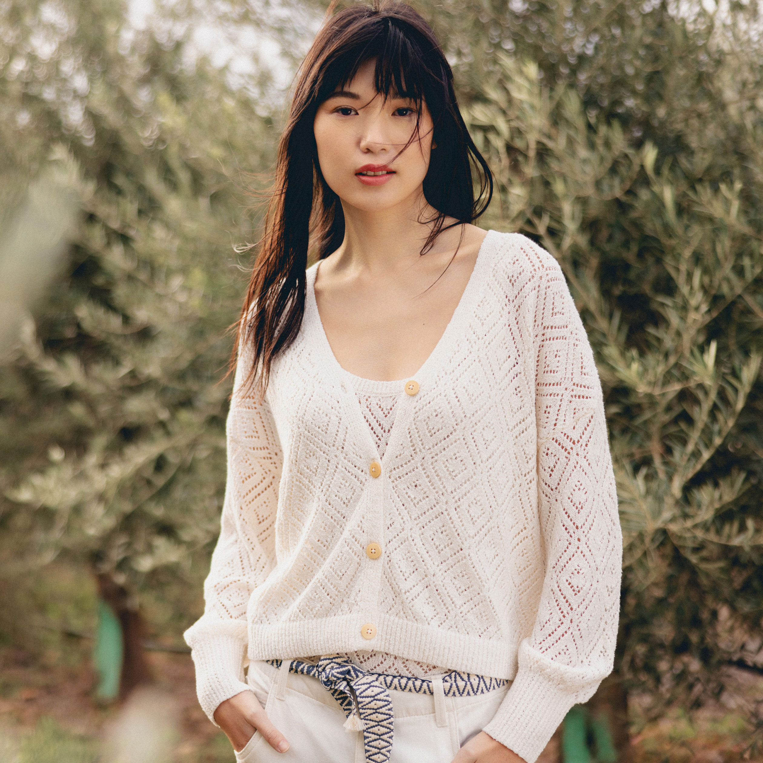 Gilet ajoure eco responsable creme femme Vibs