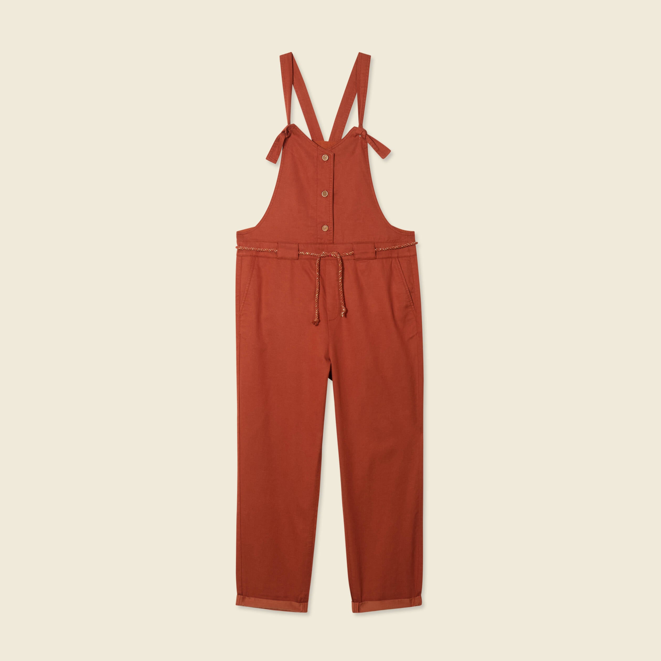Salopette fluide boutonn&eacute;e rouge fonc&eacute; femme