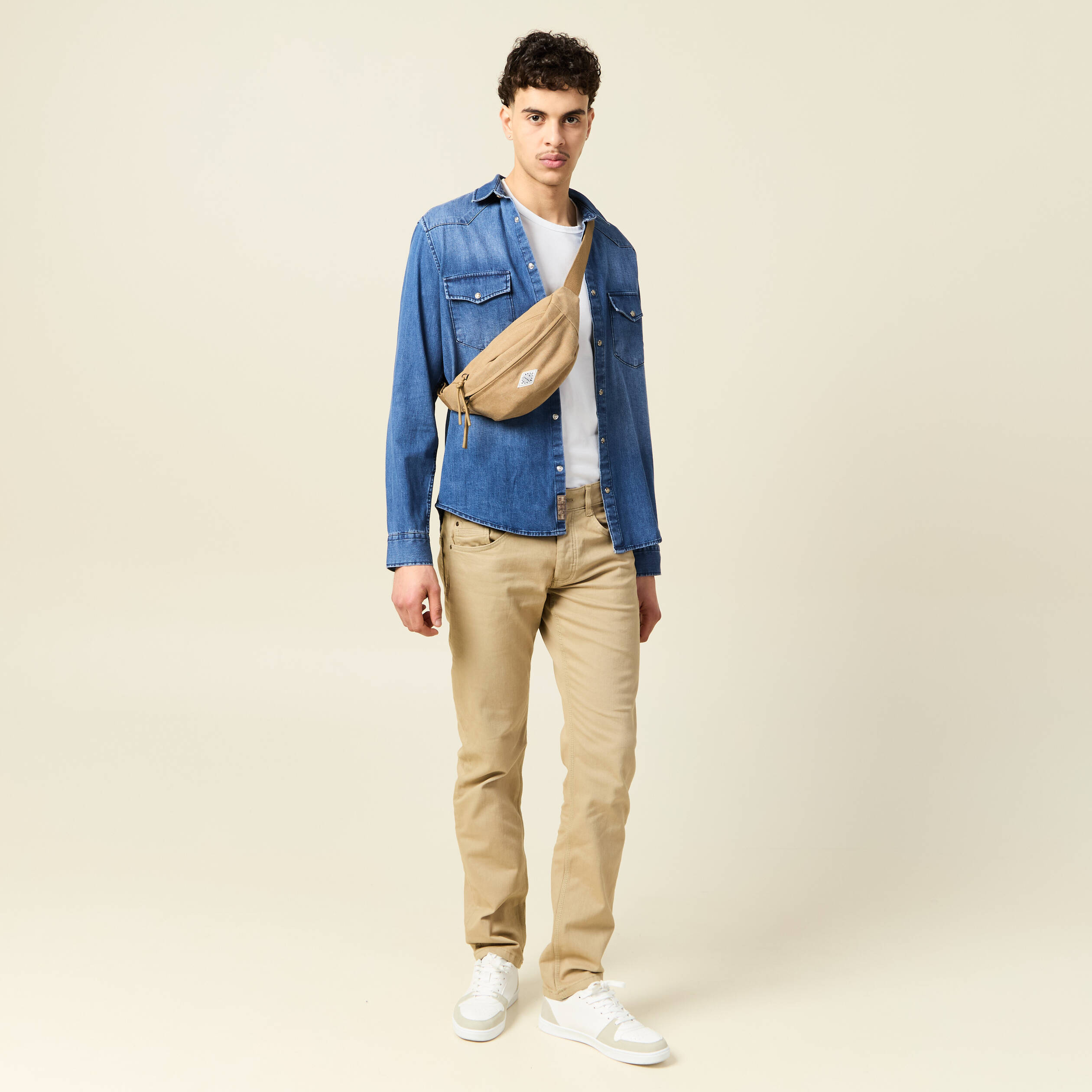 Jeans straight longueur 34 denim beige homme
