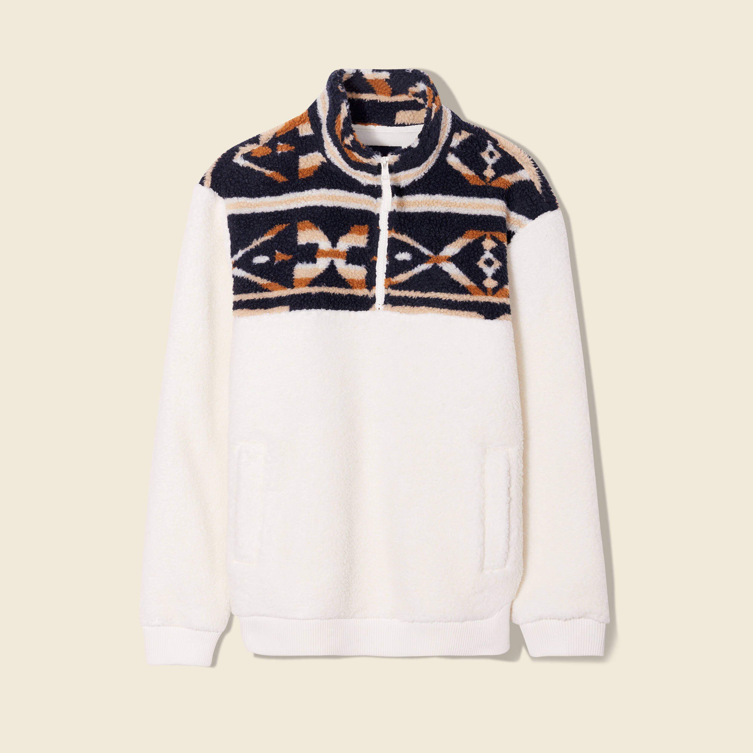 sweat col camionneur zippe ecru homme Sweat col camionneur zippé ecru homme