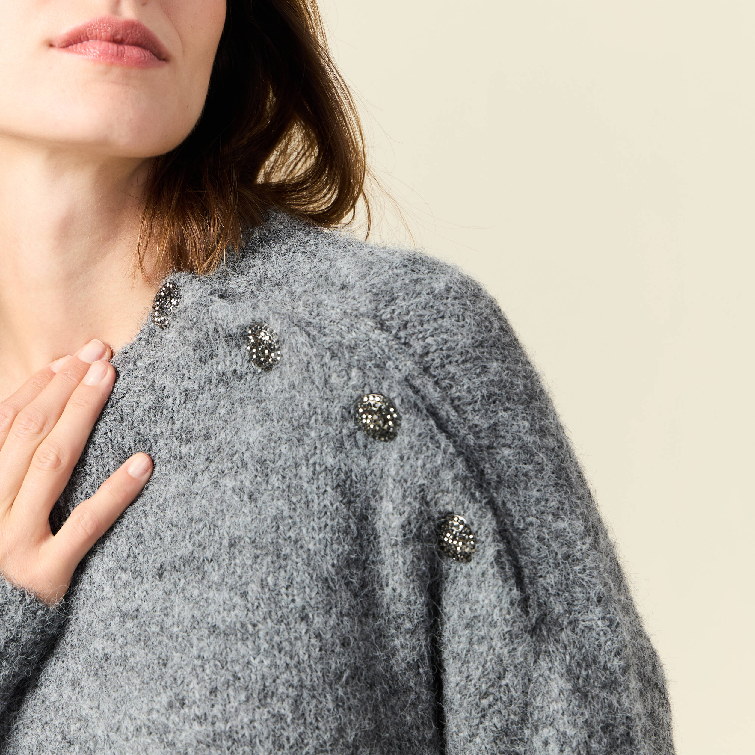 robe pull droite avec boutons gris clair femme Robe pull droite avec boutons gris clair femme