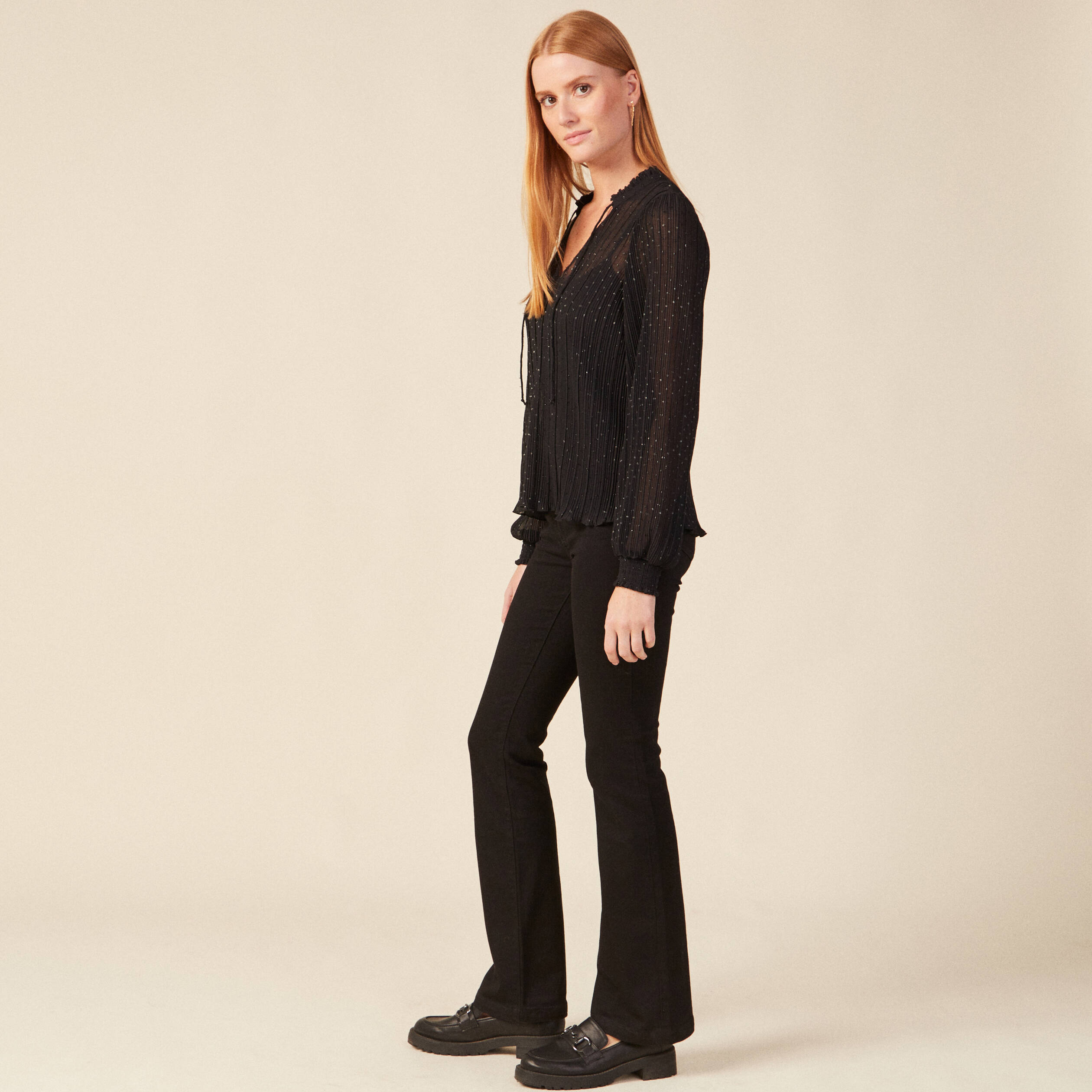 blouse manches longues plissee noir femme Blouse manches longues plissée noir femme