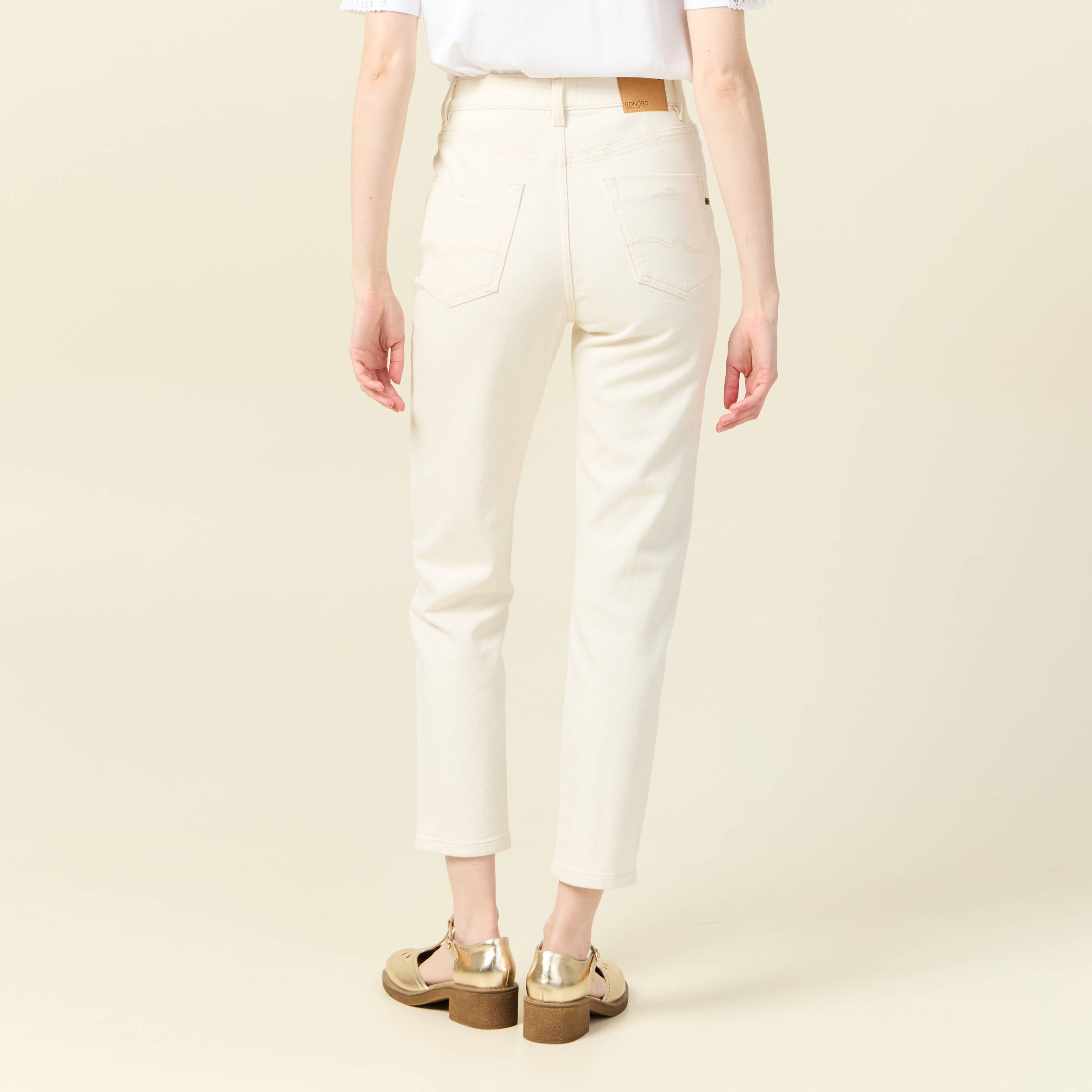 jeans mom 78eme ecru femme Jeans mom 7/8ème ecru femme
